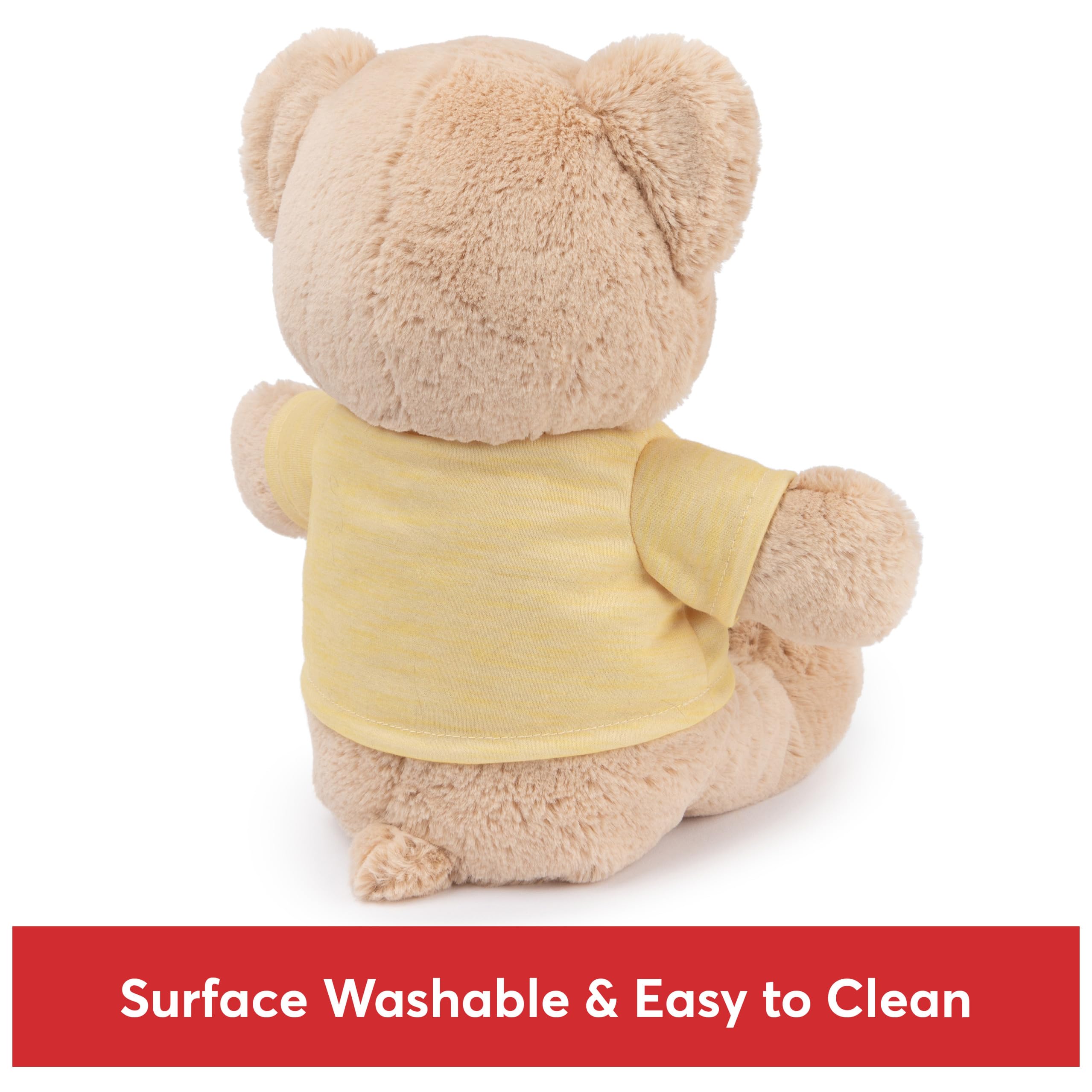GUND "Good Vibes" Nachhaltiger Botschaftsbär mit gelbem T-Shirt, Teddybär aus 100% recycelten Materialien, ab 1 Jahr, Hellbraun, 30,5 cm