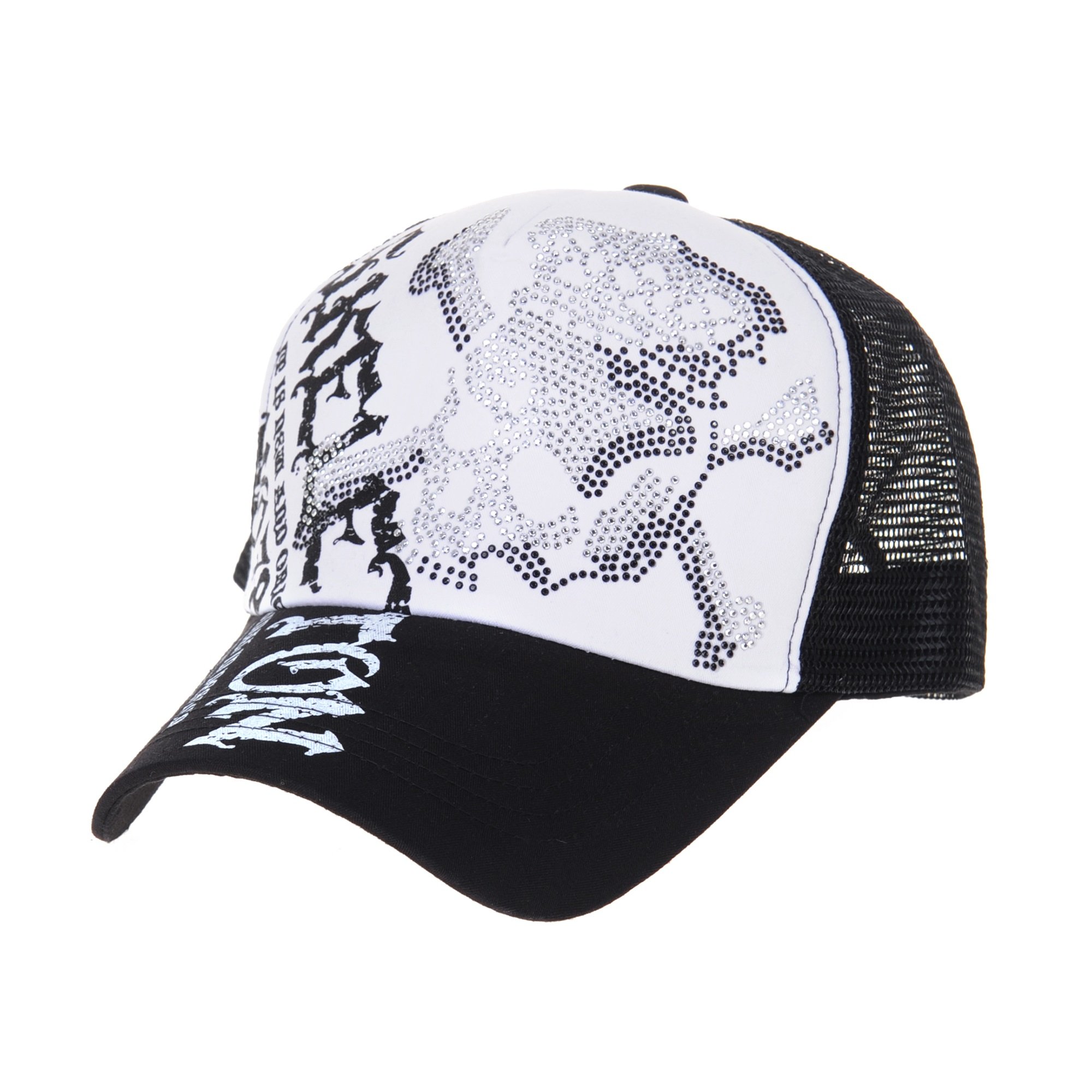 WITHMOONS Meshed Baseball Cap Skull Rhinestones Trucker Hat KR1751