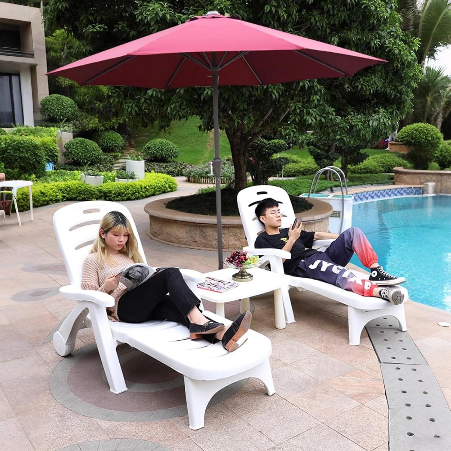 Patio Chaise Lounge Chair,Foldable Patio Furniture Set,Outdoor Chaise Lounge Chair,Aluminum Alloy Frame,4 Positions Adjustable for Poolside, Deck, Sunbathing