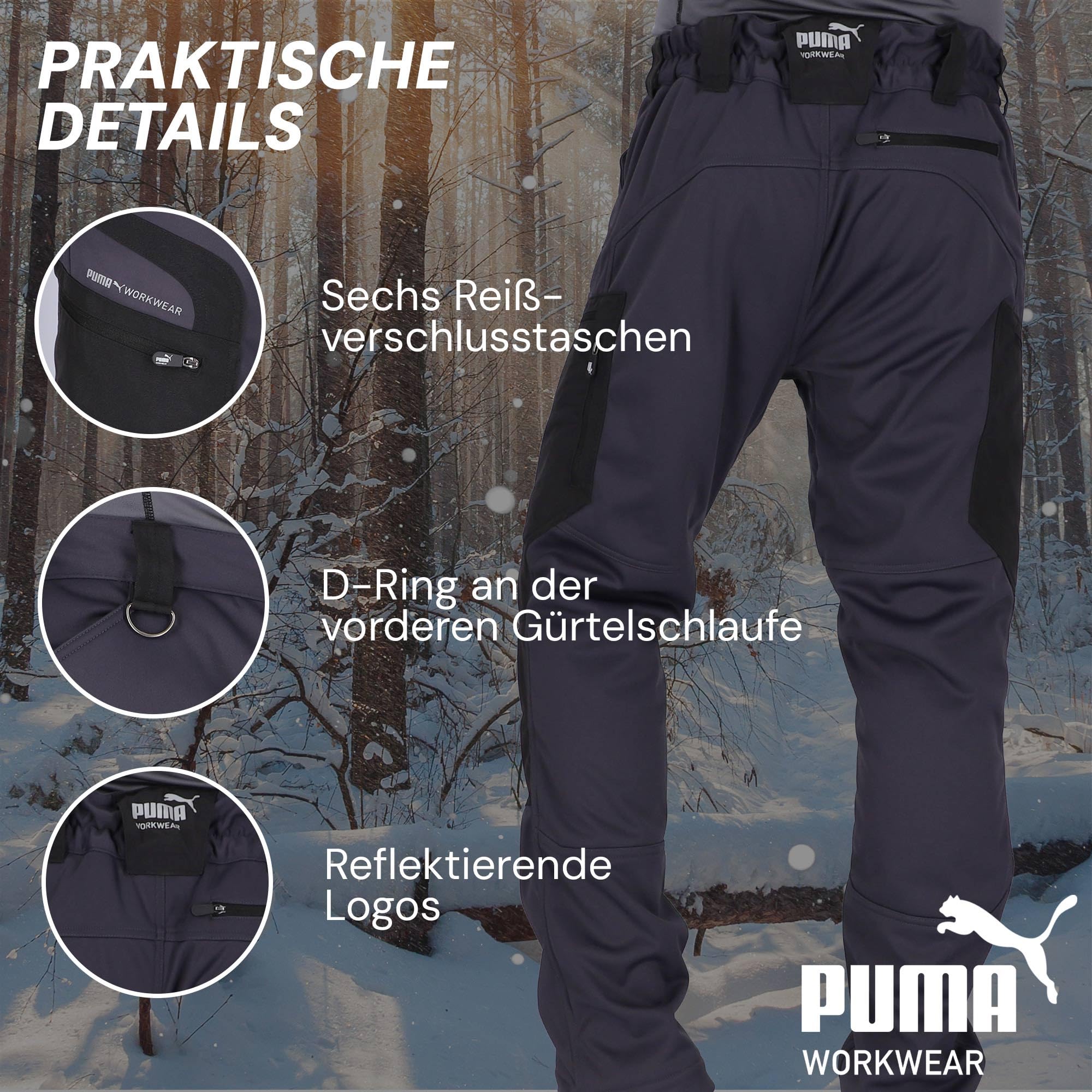 PUMA Workwear ProOne Alpine gefütterte Hosen Herren - Outdoor Hosen für Herren - Winddicht & Wasserabweisende Softshellhose - Elastische Arbeitshose Wanderhose Herren Winter