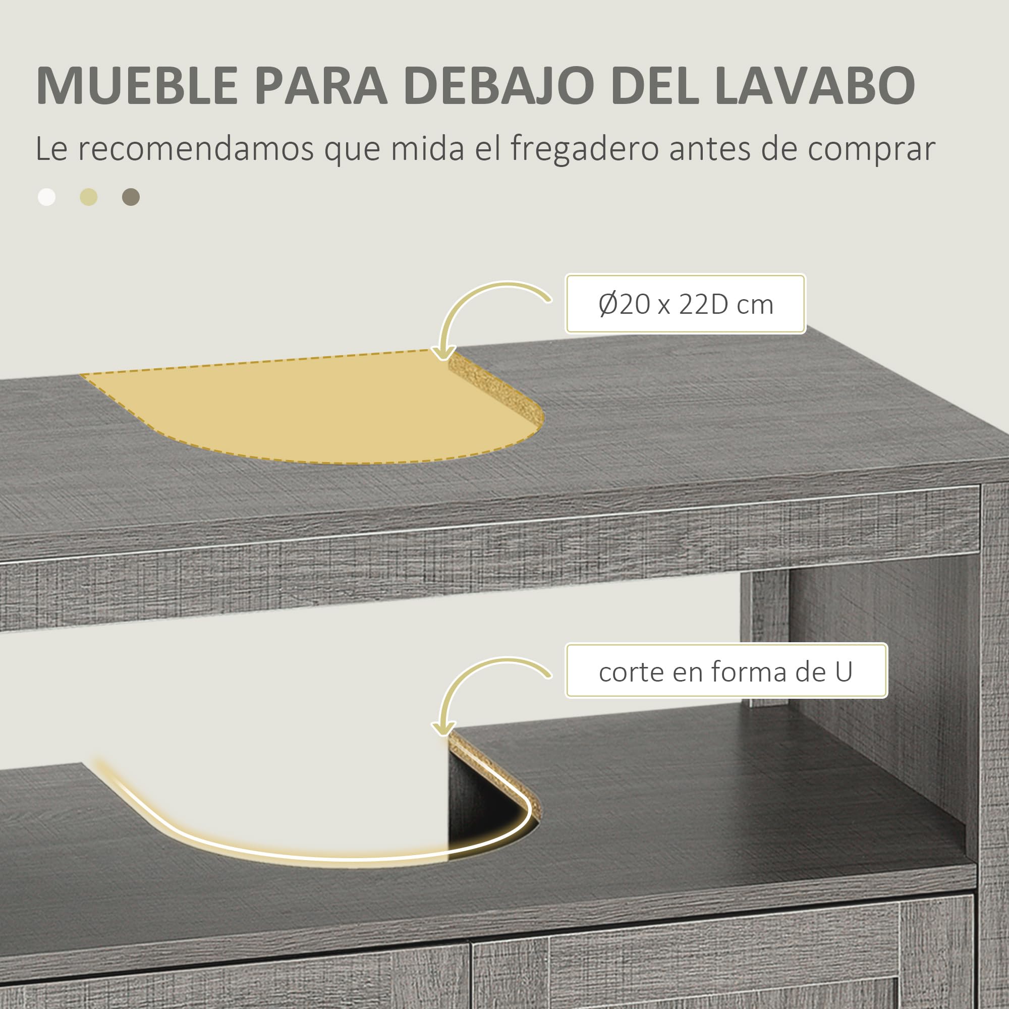 kleankin Mueble para Debajo del Lavabo, Bajo Lavabo 60x30x60 cm Gris