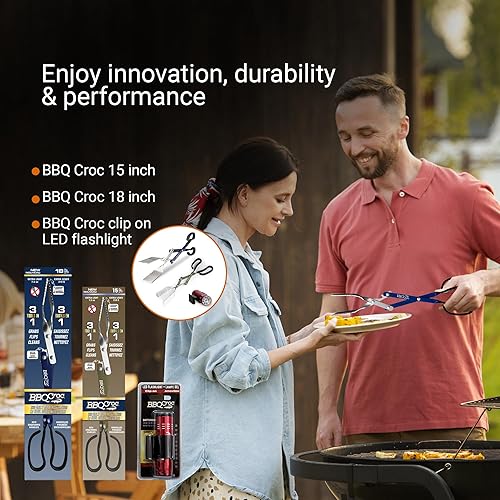 Miniatura 2 de BBQ Croc - Paquete de herramientas para barbacoa 3 en 1, 15 y 18 pulgadas con luz, pinzas extra ligeras, espátula y raspador de parrilla (18