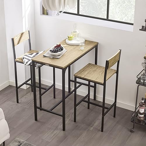 Miniatura 3 de Haotian OGT03-N juego de comedor de 3 piezas mesa de comedor con 2 taburetes juego de mesa de bar mesa de desayuno para cocina en casa mesa de bar