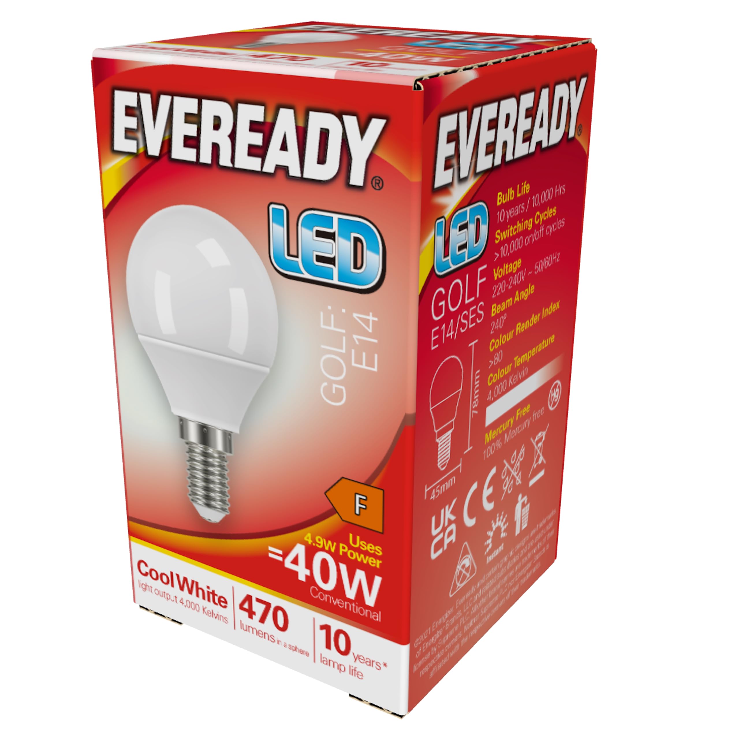 Eveready E14 Bulb LED Golf (SES) 470 lumens 4.9 Watt Cool White 4000k. Pack of 5 Bulbs - Image 2