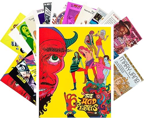 PIXILUV Postales vintage 24 piezas de películas hippie y psicodélica, pósteres de película vintage