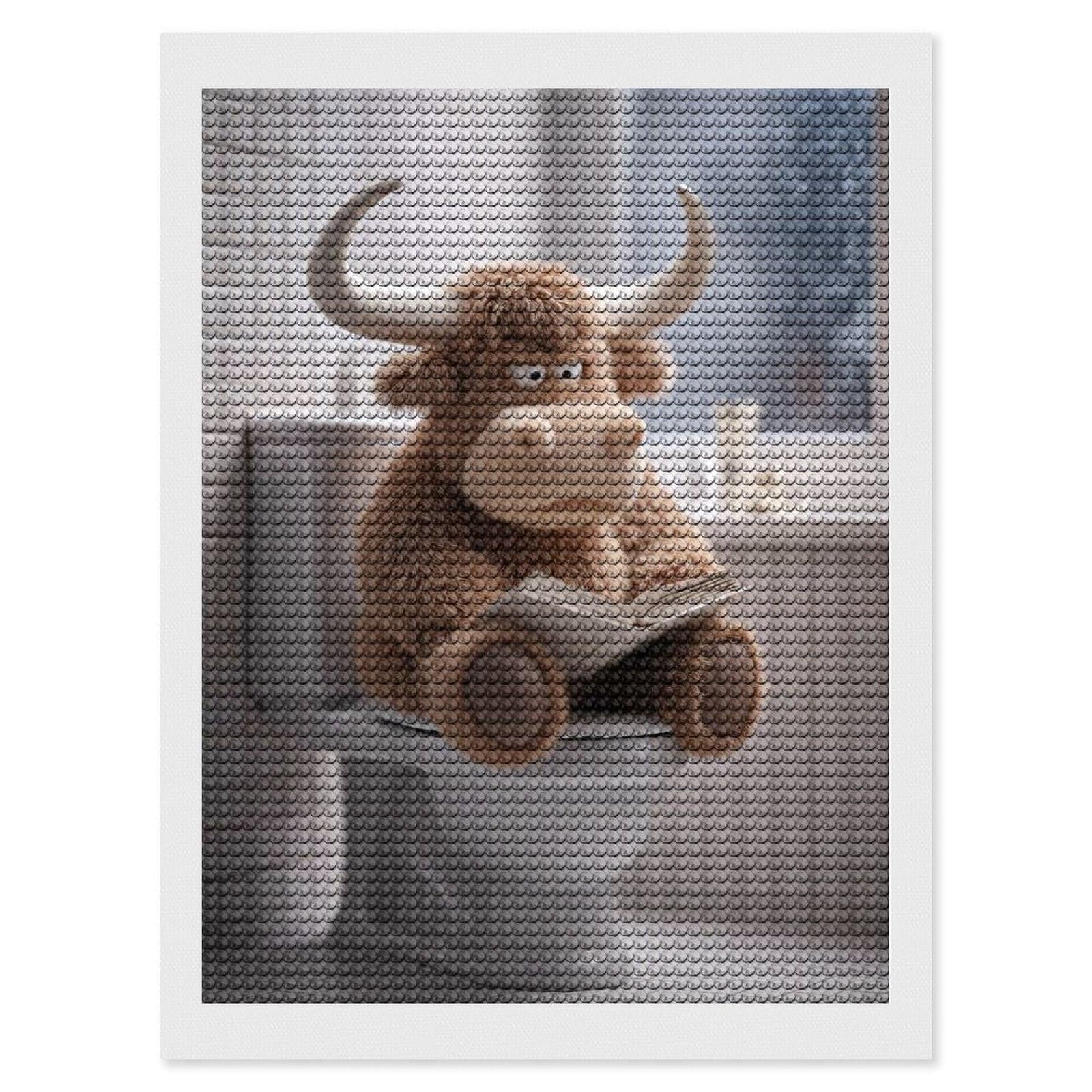 Junmoney Plush Highland Cow Reading on Toilet Diamond Art Kit 12"x16", Modern Decor, Farmhouse Decor, Home Wall Art, Festive Craft Gift, Handmade Wall Decor