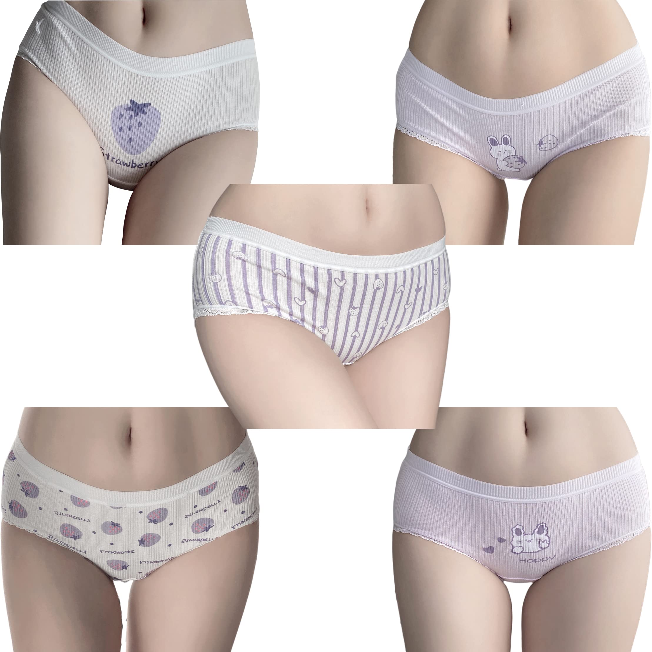 SINMIUANIME Damen Höschen Atmungsaktiv Baumwolle Slip Cosplay Anime Print Unterwäsche Niedlich 5er Pack