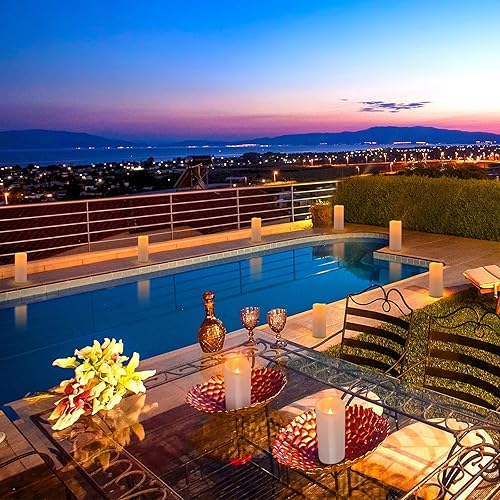 Miniatura 2 de CXMYKE Velas de pilar sin llama impermeables para exteriores de 10 x 4 pulgadas con función de temporizador actualizada, funciona con pilas, velas