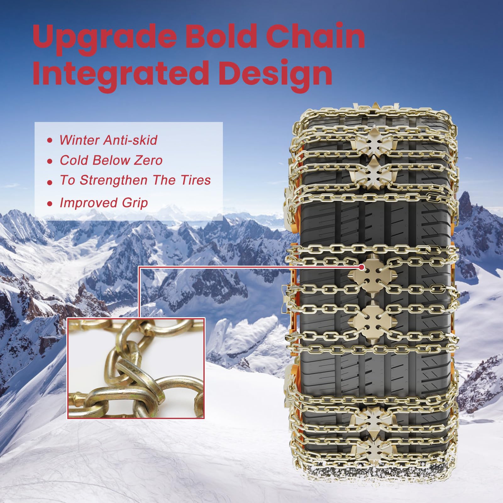 MOONCOOL Schneeketten Universal PKW, Winterketten 8 Stück(1 Satz) Leichte Montage für 215-285mm Auto Reifenbreite Anfahrhilfe Grid Design mit Handschuhe Haken Tragetasche Querseil für PKW, SUV, LKW
