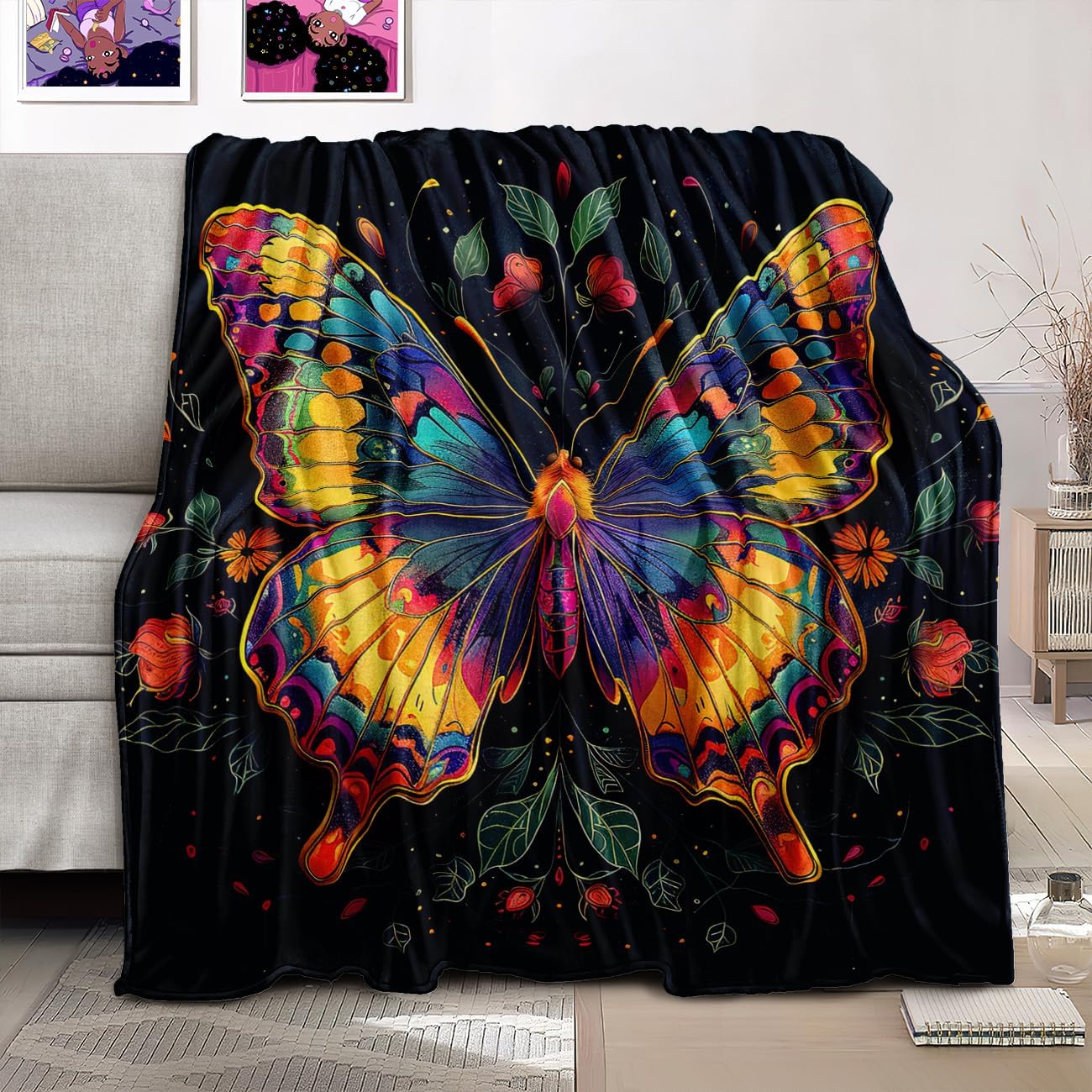 BATATADOCE Butterfly Blanket for Girls - Colorful Butterfly Throw Blanket for Women Butterflies Gifts for Kids Girls Bedroom Decor,Throw Size 50" x 60" (130 x 150 cm)