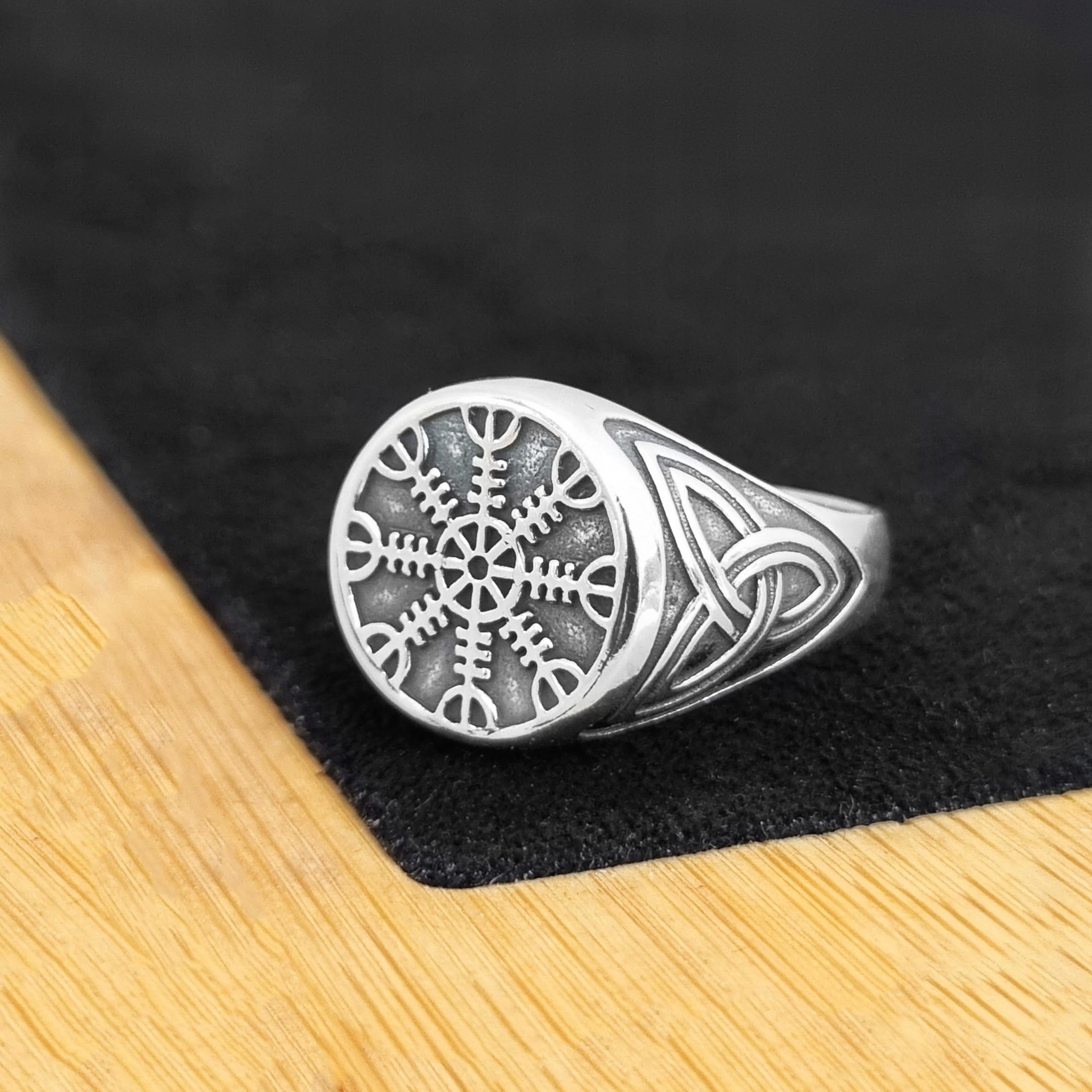 925 Sterling Silber Ringe Herren Siegelring Vegvisir Nordisch Wikinger Symbol Poliert Oxidiert Handgefertigt Männer Schmuck Größe 58