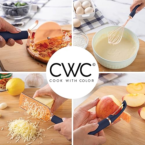 Miniatura 4 de COOK WITH COLOR Juego de utensilios de cocina de acero inoxidable chapado en cobre con asas suaves al tacto, azul marino cobre, 10 piezas