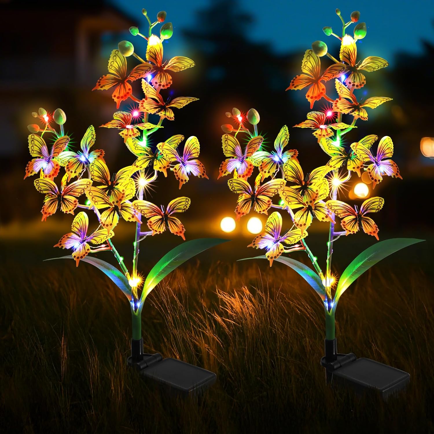 Solar Garden Lights, Solar Flower Lights with 4 Colors and 2 Lighting Modes, Suitable for Yard, Garden, Lawn, and Path Decoration(Yellow, 2 Pack)