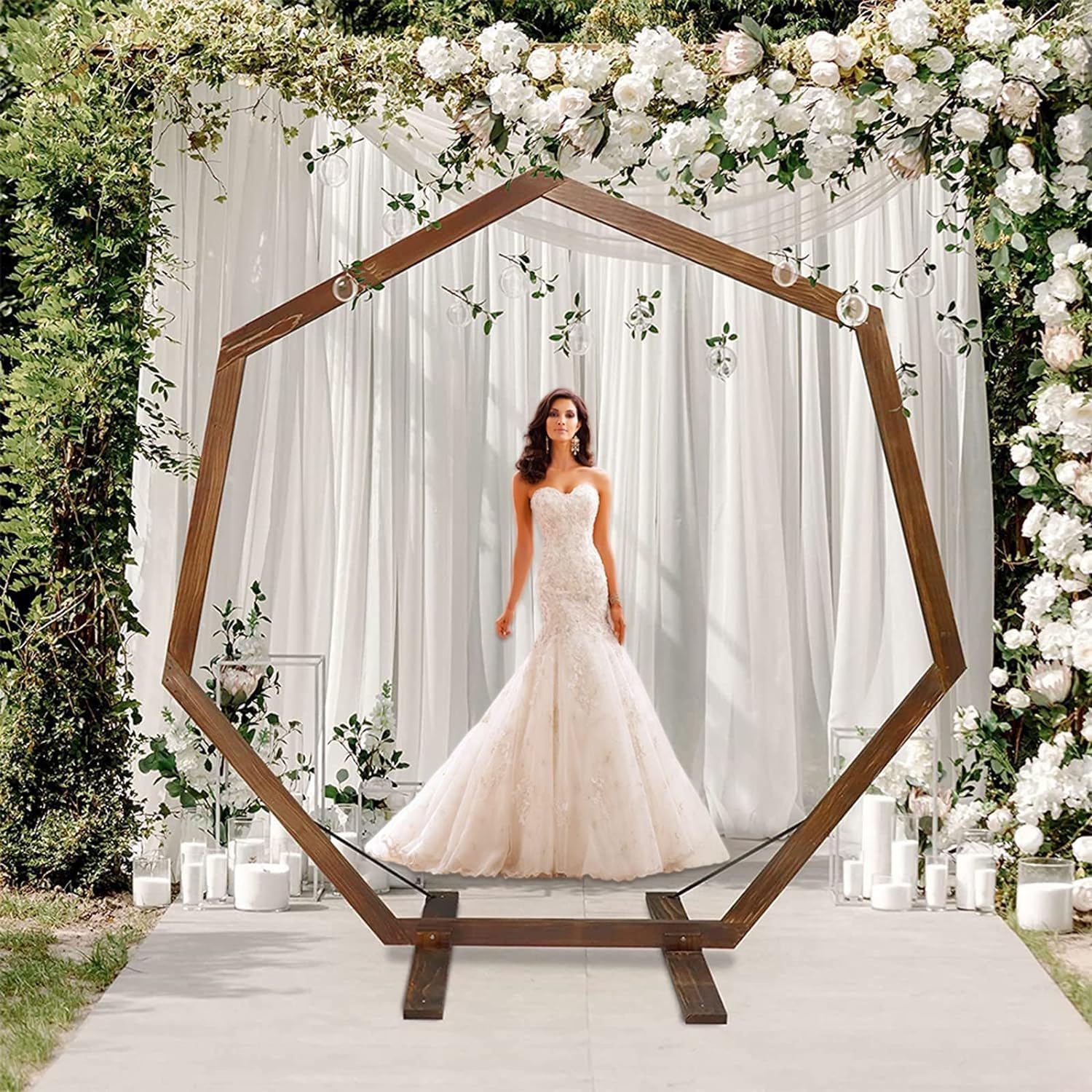 Hochzeitsbogen Hochzeitsbogen aus Holz, Hochzeitszeremoniebogen, 7 Eck-Hochzeitsbogen aus Holz, Gartenhochzeitstag-Hintergrundständer