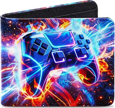 Kids Wallet for Boys, Teen Boys Wallet for Kids Ages 5-14 Leather Bifold Wallets with Coin Pocket ID Window, Christmas Birthday Gift for Kids Boys Teenager Game console