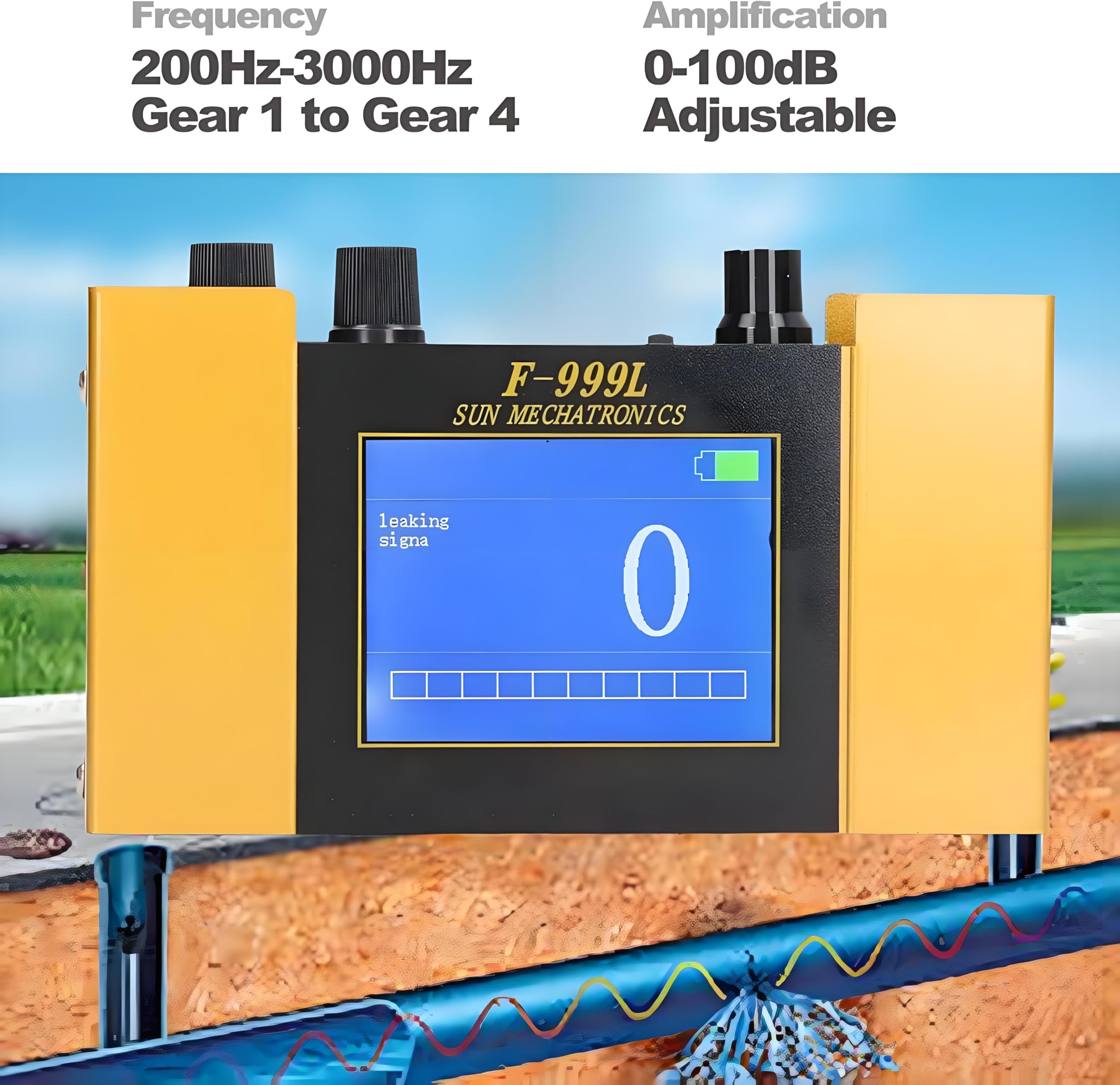 Detector de fugas de agua subterráneo, dispositivo digital profesional de detección de fugas con auriculares con cancelación de ruido, sensibilidad ajustable, sensor de tierra y sonda para