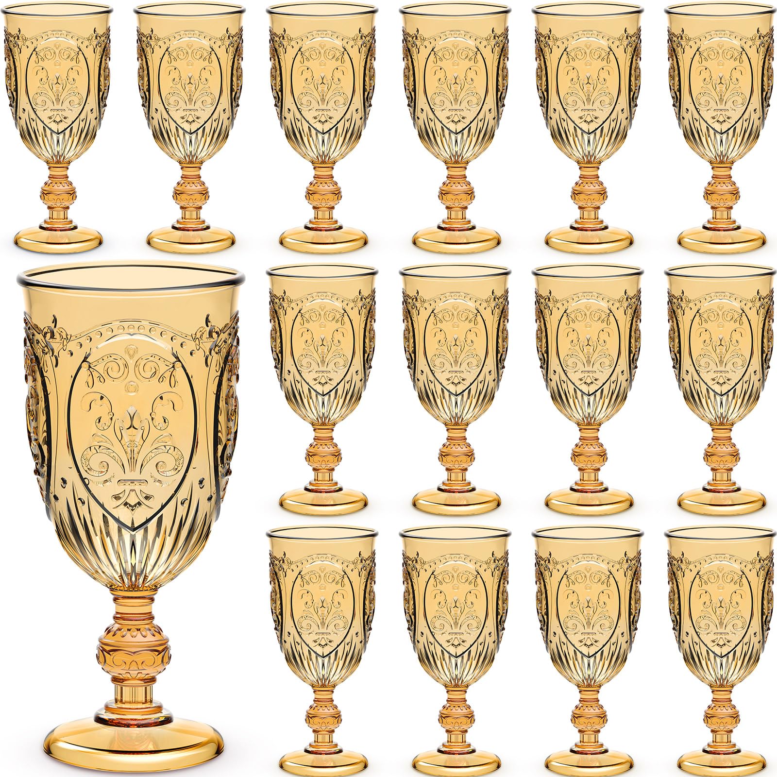 Wiwiqing 24 Pcs Plastic Wine Glasses Vintage Goblets,Amber