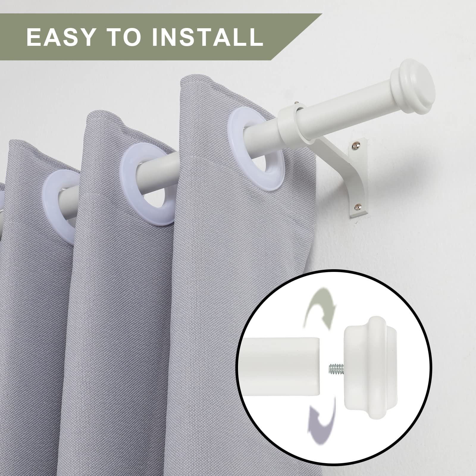 2 Pack Curtain Rods 48 to 86 Inches,1 Inch Curtain rods for Windows, Hanging Curtain Rod & Wall Mount with Brackets Heavy Duty Rod,End Cap Single Rod, Matte White
