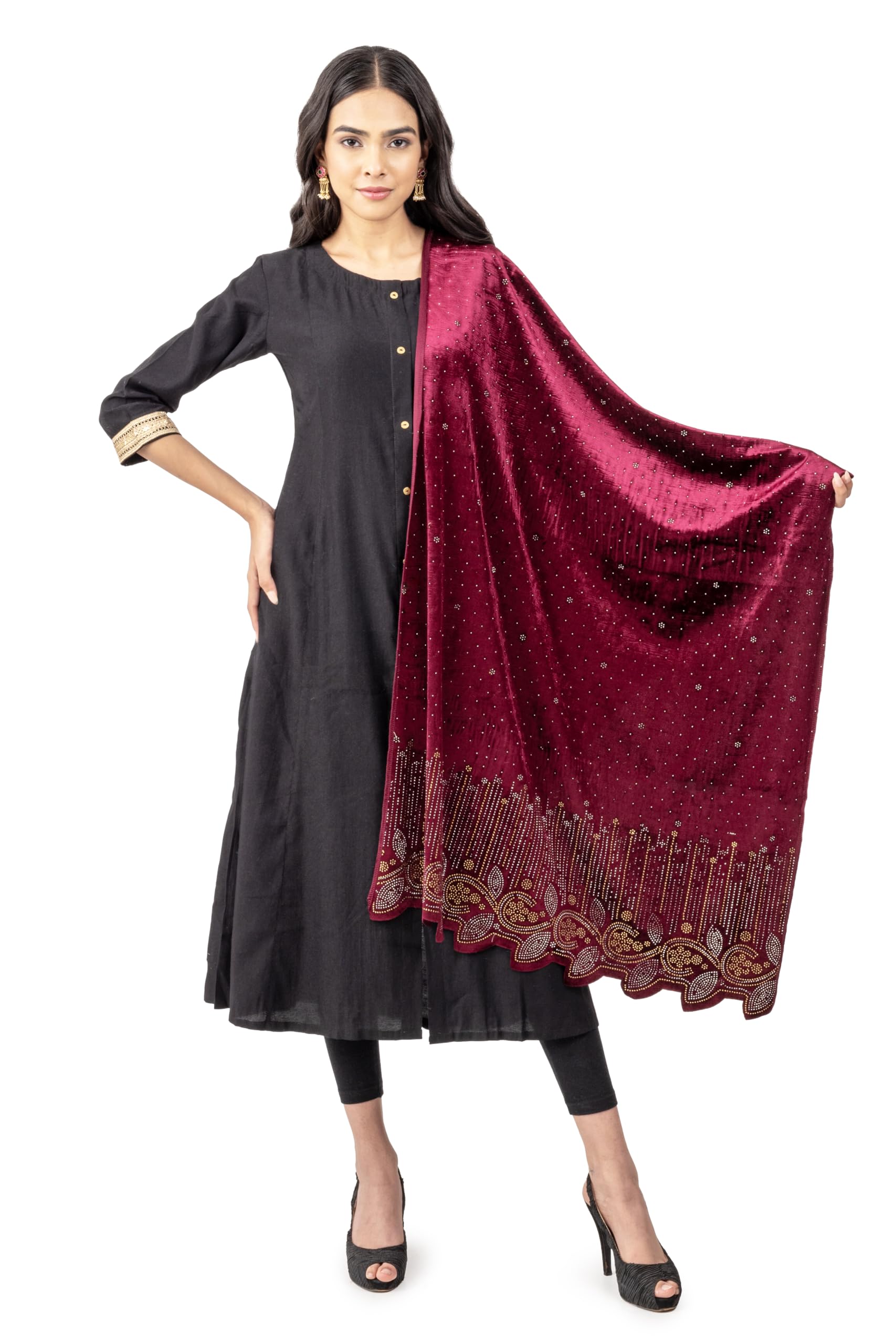 Women Velvet Stole with Shimmering Cystals, Warm and Soft, 28x80 inch-image-33