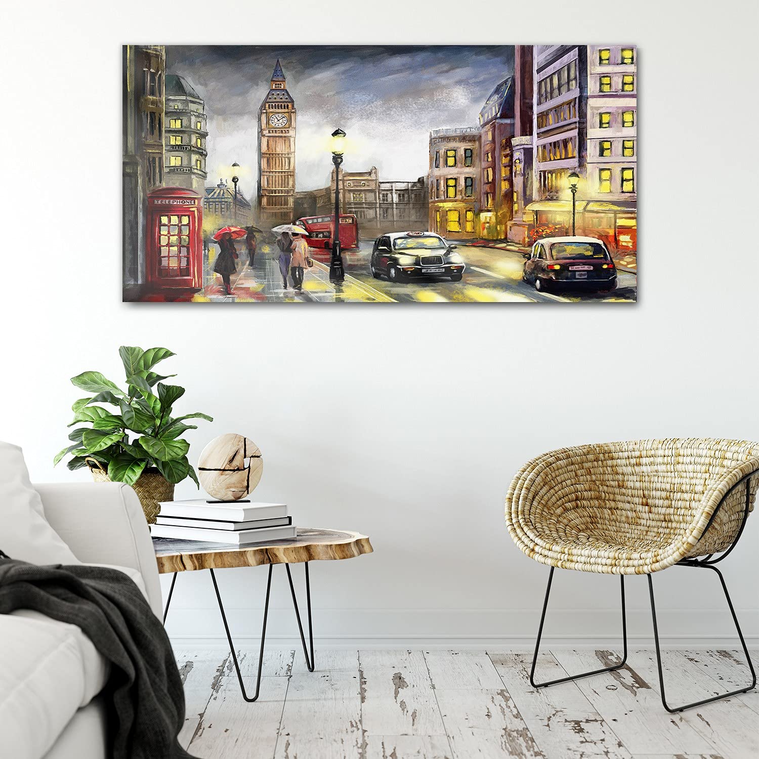 Coloray Pintura acrílica 100x50cm Sala De Estar Vidrio Acrílico Cuadro De Pared Mural Arte - Londres Big Ben Car