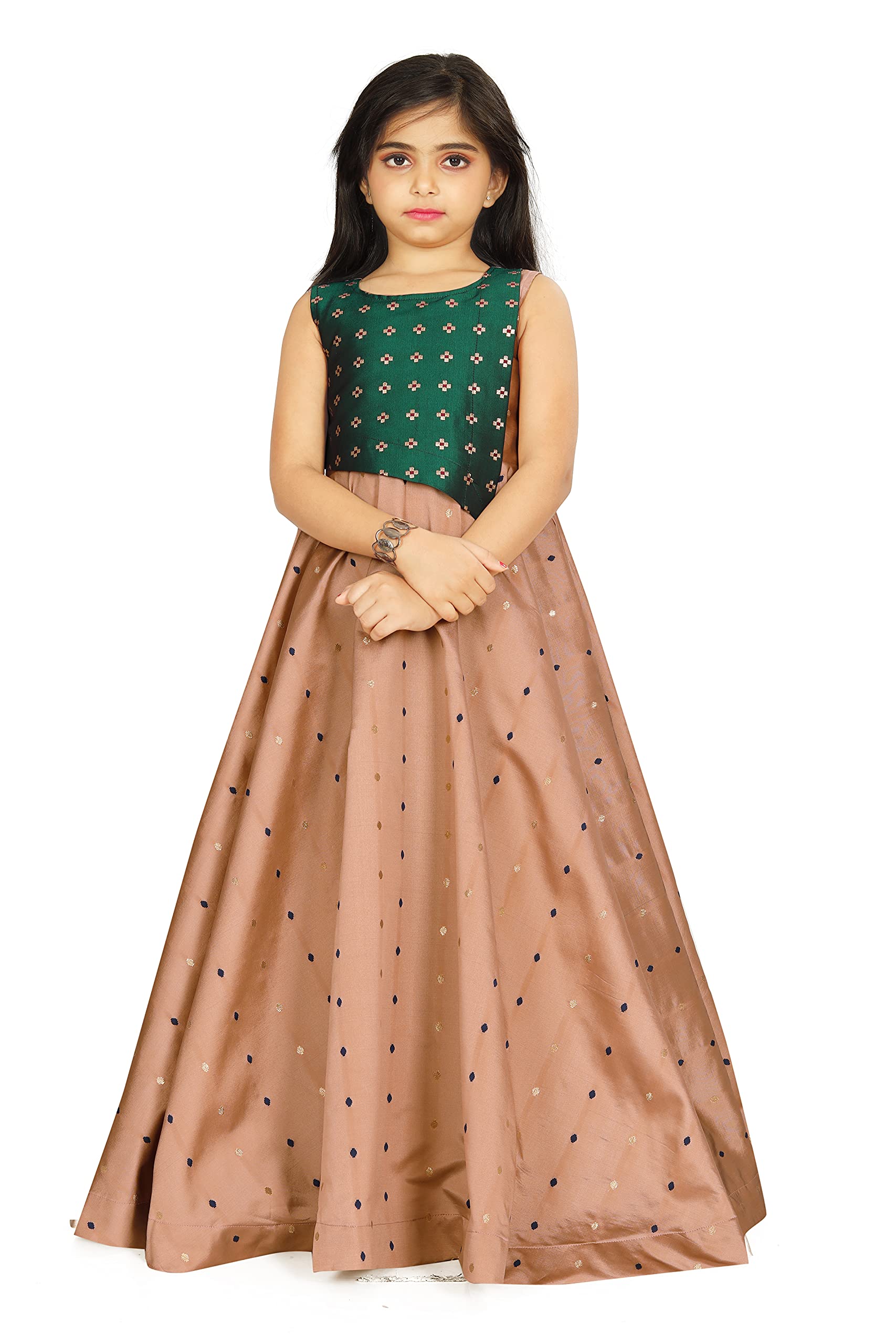 FELIZ THE DESIGNER STUDIOKids Cotton Silk Full Stitched Long Gown Dresses
