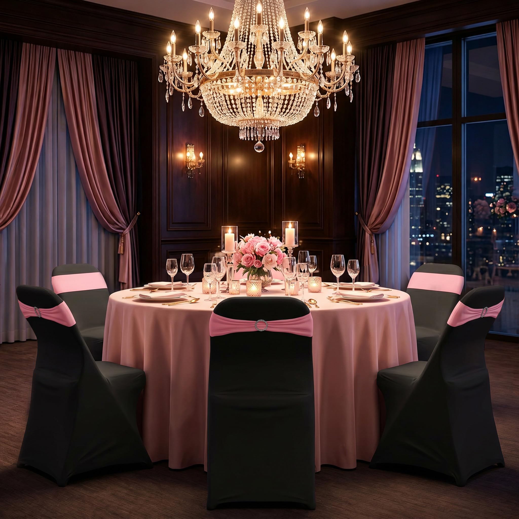 NAIZY 30 Stück Stuhlschleifen Stretch-Elastik Stuhlhussen mit Diamant Schnalle Polyester Stuhl Deko Hochzeit für Bankette, Geburtstage (Rosa)