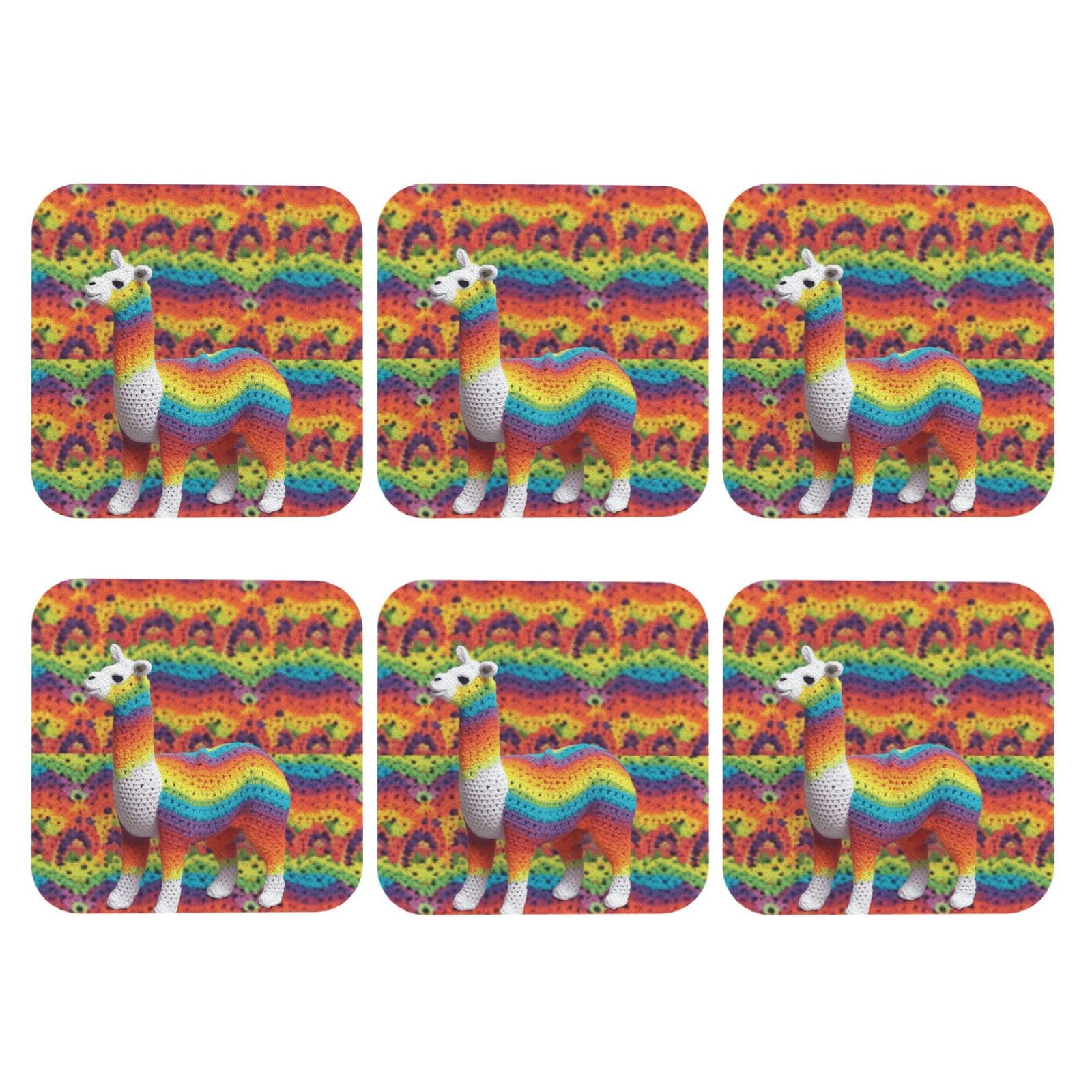 6pcs Leather Coasters for Drinks, Rainbow Camel Pattern Drink Coasters for Tabletop Protection, 4" Cup Coasters for Coffee Table Decor, Non-Slip Drinking Cup Mat for Hot Or Cold Drink