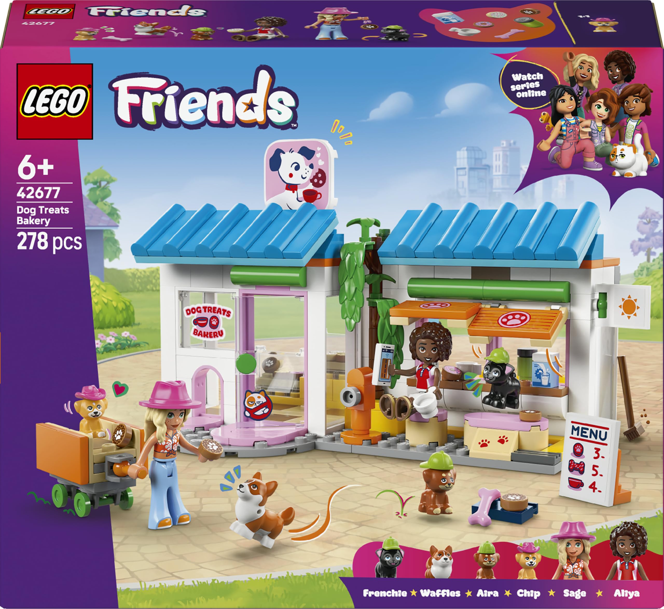 LEGO Friends Dog Treats Bakery - Toy Shop w/ 2 Mini Dolls, 4 Animal Figures, Pet Carrier and Play Food Accessories - Birthday Gift Idea for 6+ Year Old Girls - 42677