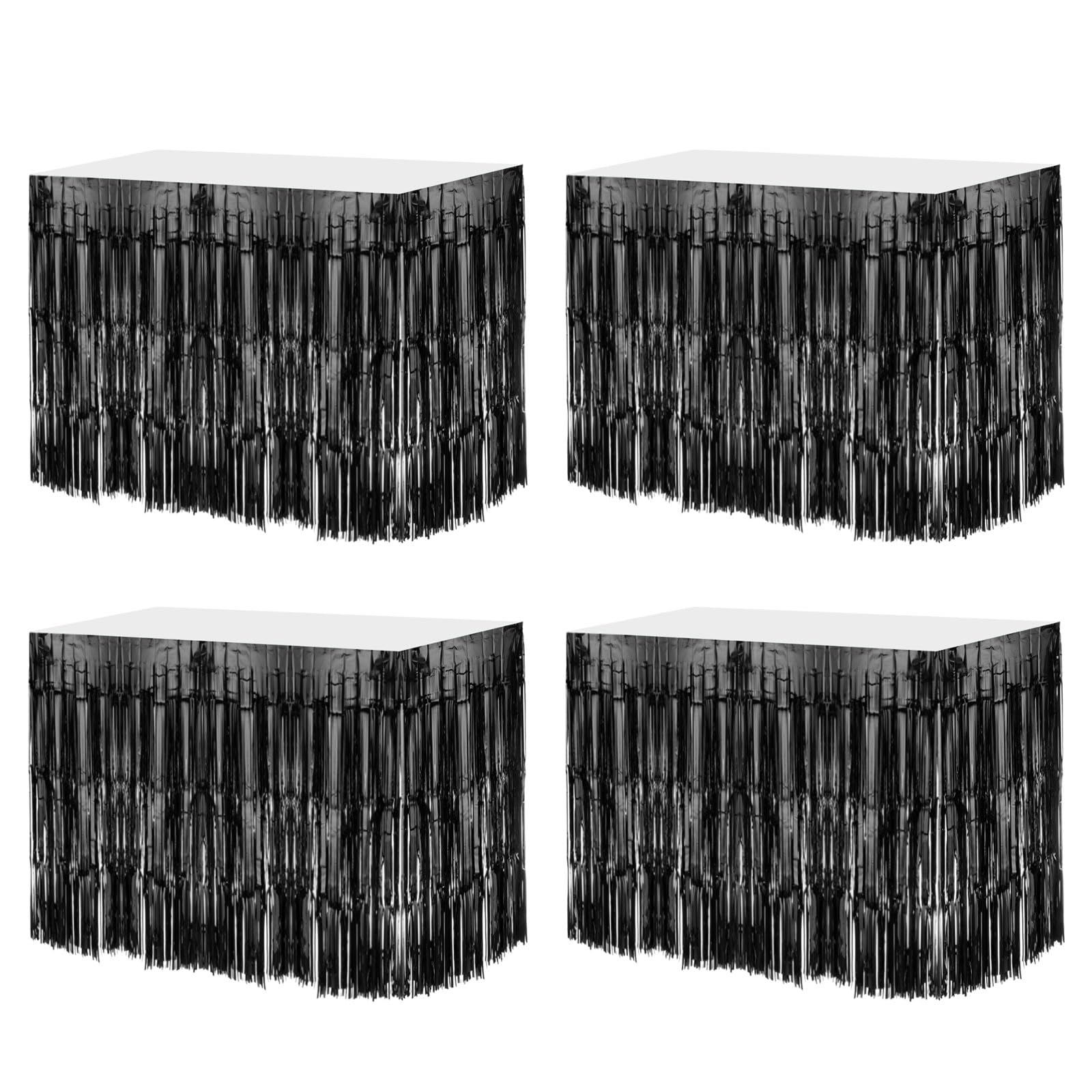 QUARKZMAN 4 Pz 29x108 Pollici Gonne Tavolo Orpelli Frange Lamina Nera Frangia Tinsel per Tavoli Rettangolari Tende Sfondo Orpelli per Decorazione Nozze, Feste Compleanno