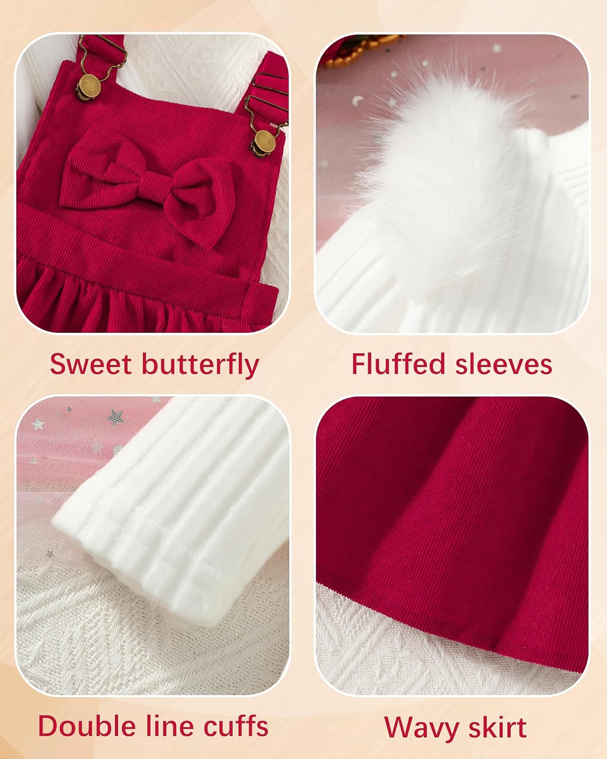 Toddler Baby Girl Outfits Long Sleeve Ribbed T-Shirt Bow Overall Dresses Suspender Skirt Set Fall Winter Clothes - Image 6