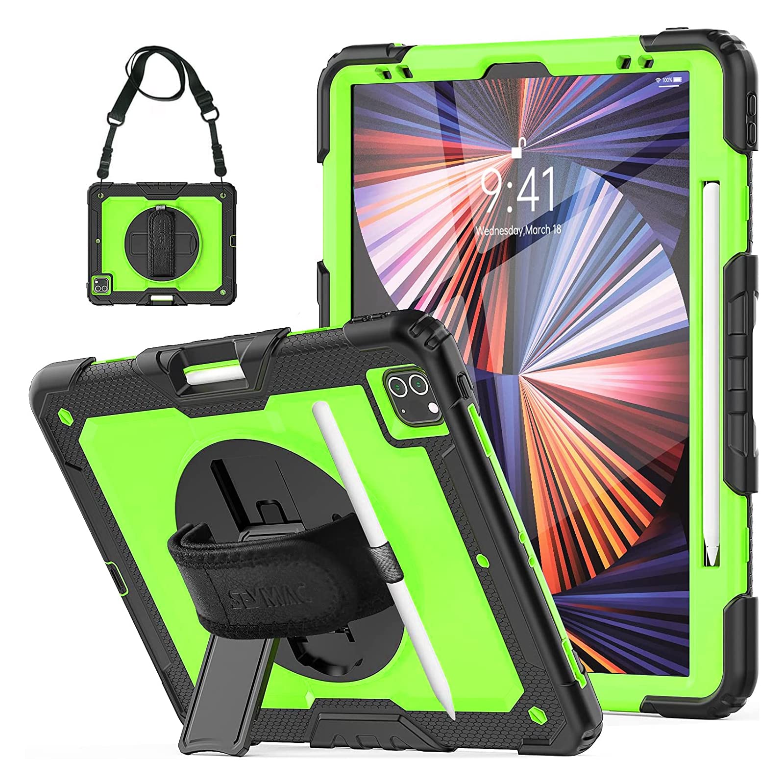 FANSONG Case for iPad Pro 12.9 inch 2022 2021 2020 2018,Cover for iPad Pro 6th 5th 4th 3rd Gen Shockproof with Screen Protector Pencil Holder 360°Stand Handle Shoulder Strap Heavy for iPad Pro 12.9 in