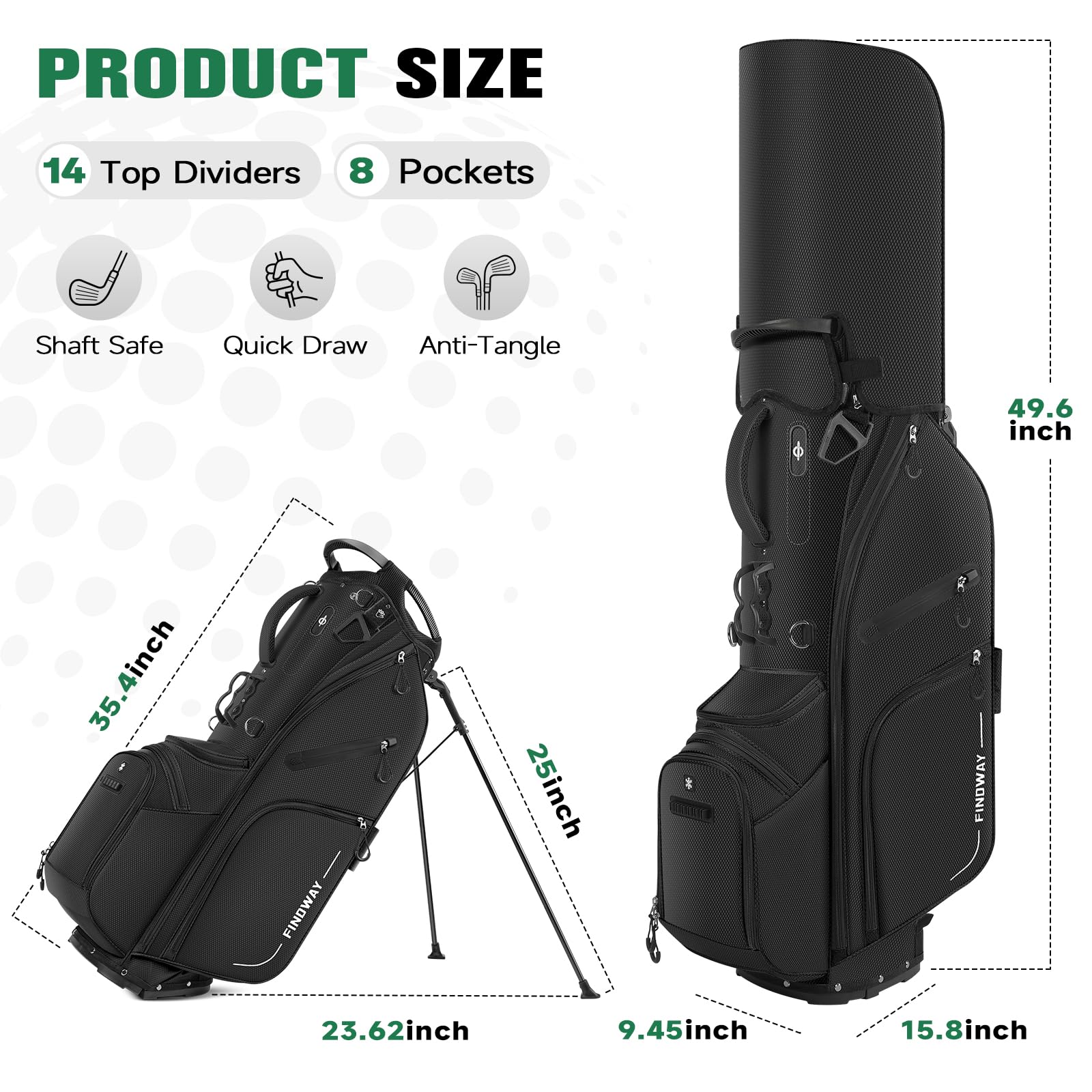 Findway Golf Bag, 14er Unterteilung Golf Stand Carry Trolley Bag, Golf Hybrid Bag Golftasche, leichte Pencil Bag tragbar für Männer & Frauen