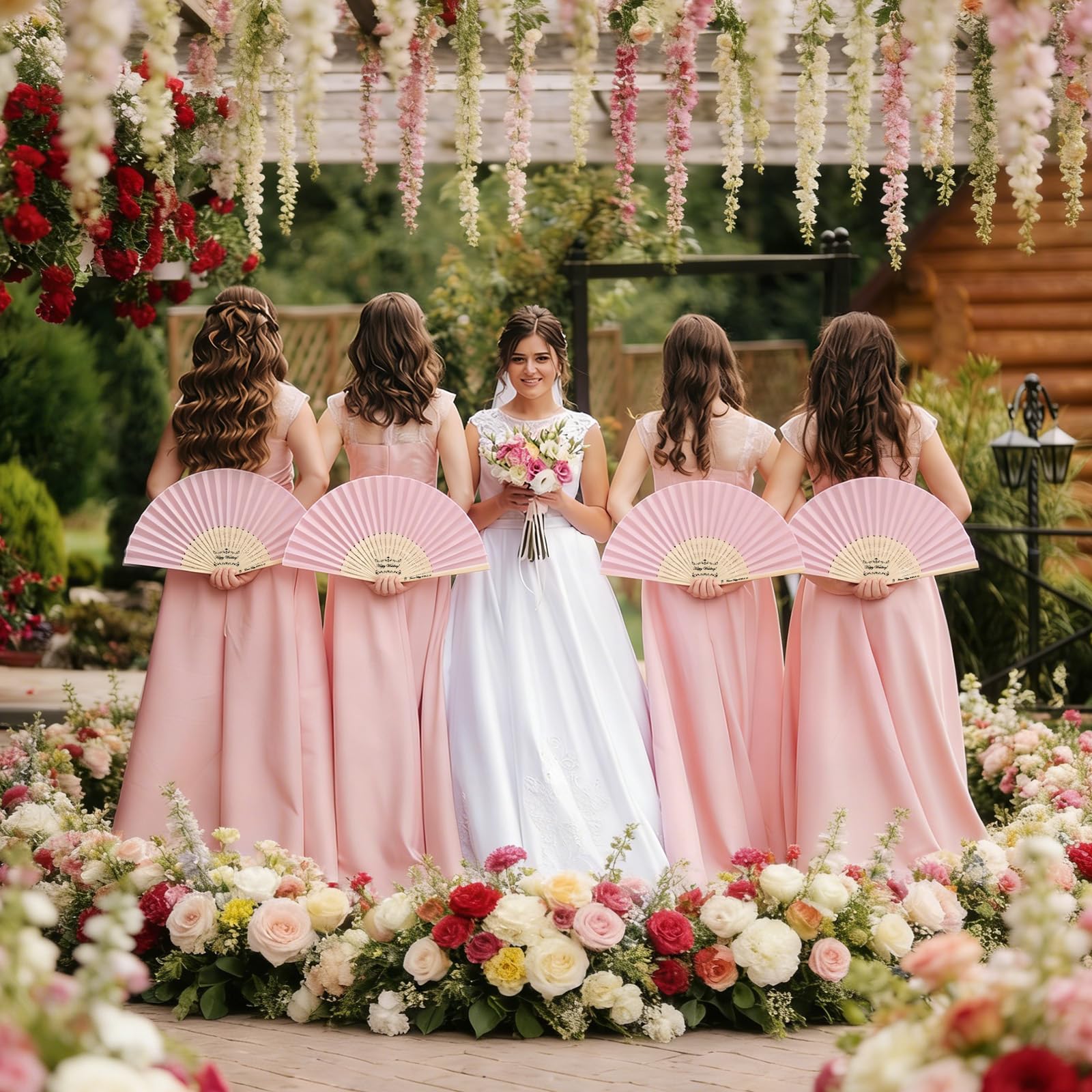 30 éventails de mariage personnalisés pour invités–Tissu avec noms et date sur mesure, manche en bois gravé–Cadeaux uniques pour enterrements de vie de jeune fille, anniversaires et remises (Style 1)