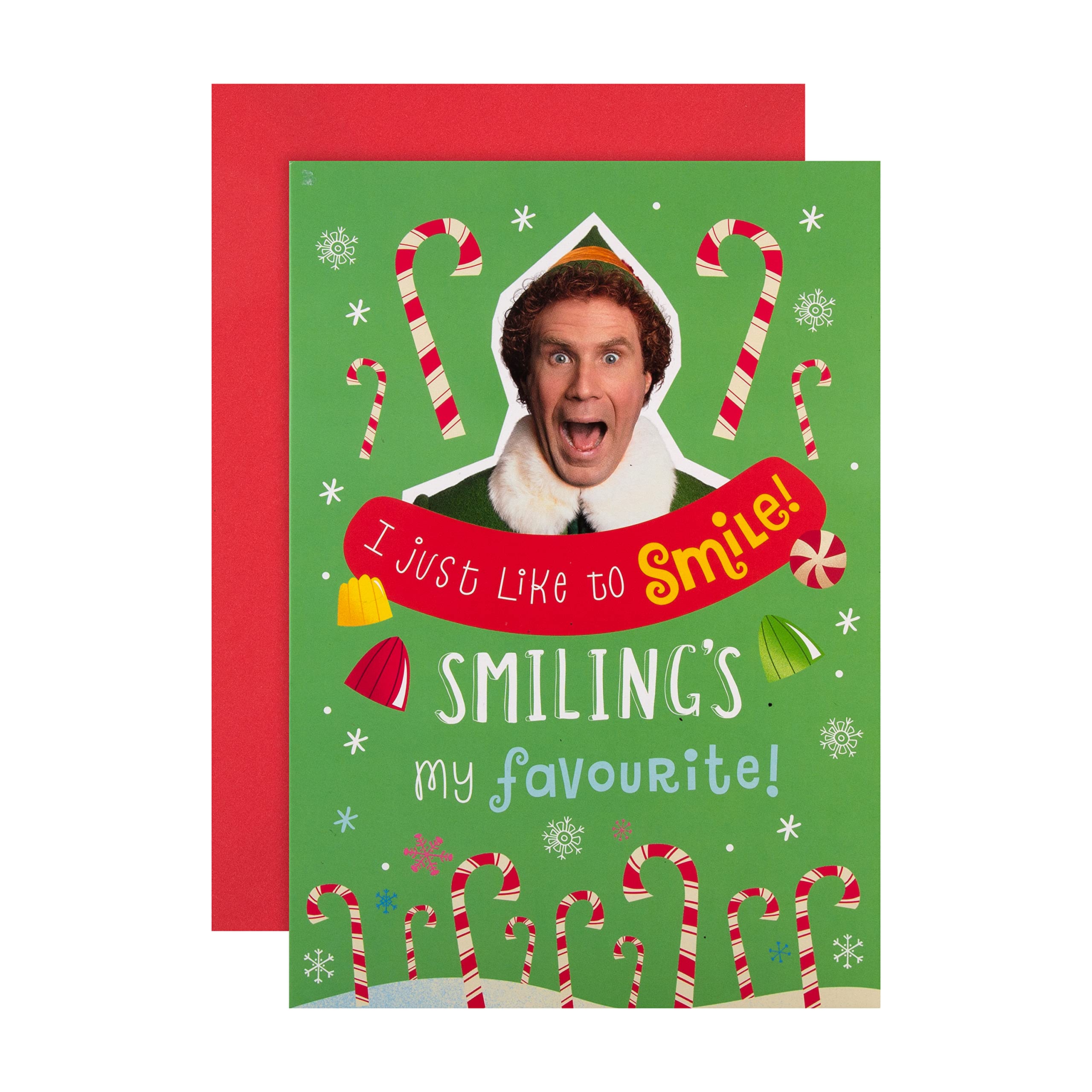Hallmark Christmas Card - Funny Warner Bros 'Smiling's My Favourite' Elf Pop-up Design