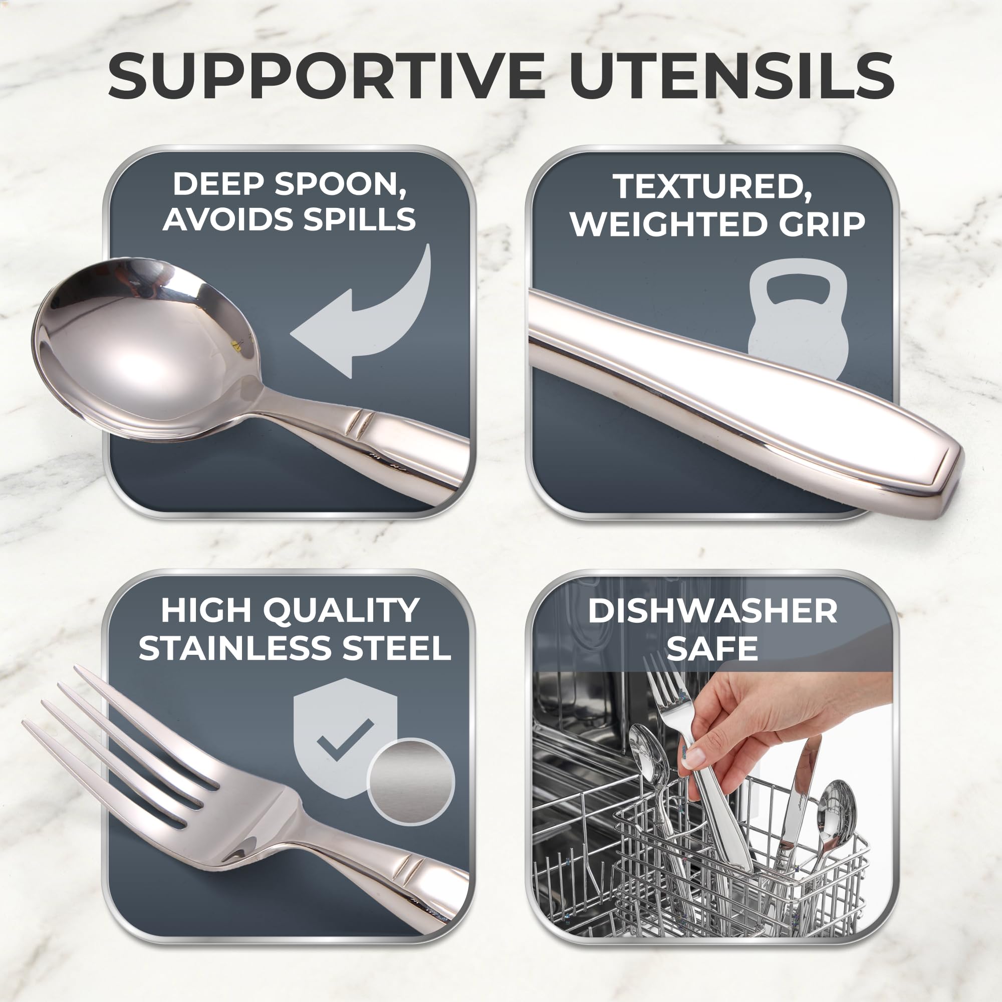 Utensilios de cocina pesados para temblores dispositivos de ayuda para parkinsons, juego cubiertos acero inoxidable de gran peso, cubiertos de adaptables que ayuda a los tratadores de manos, artritis