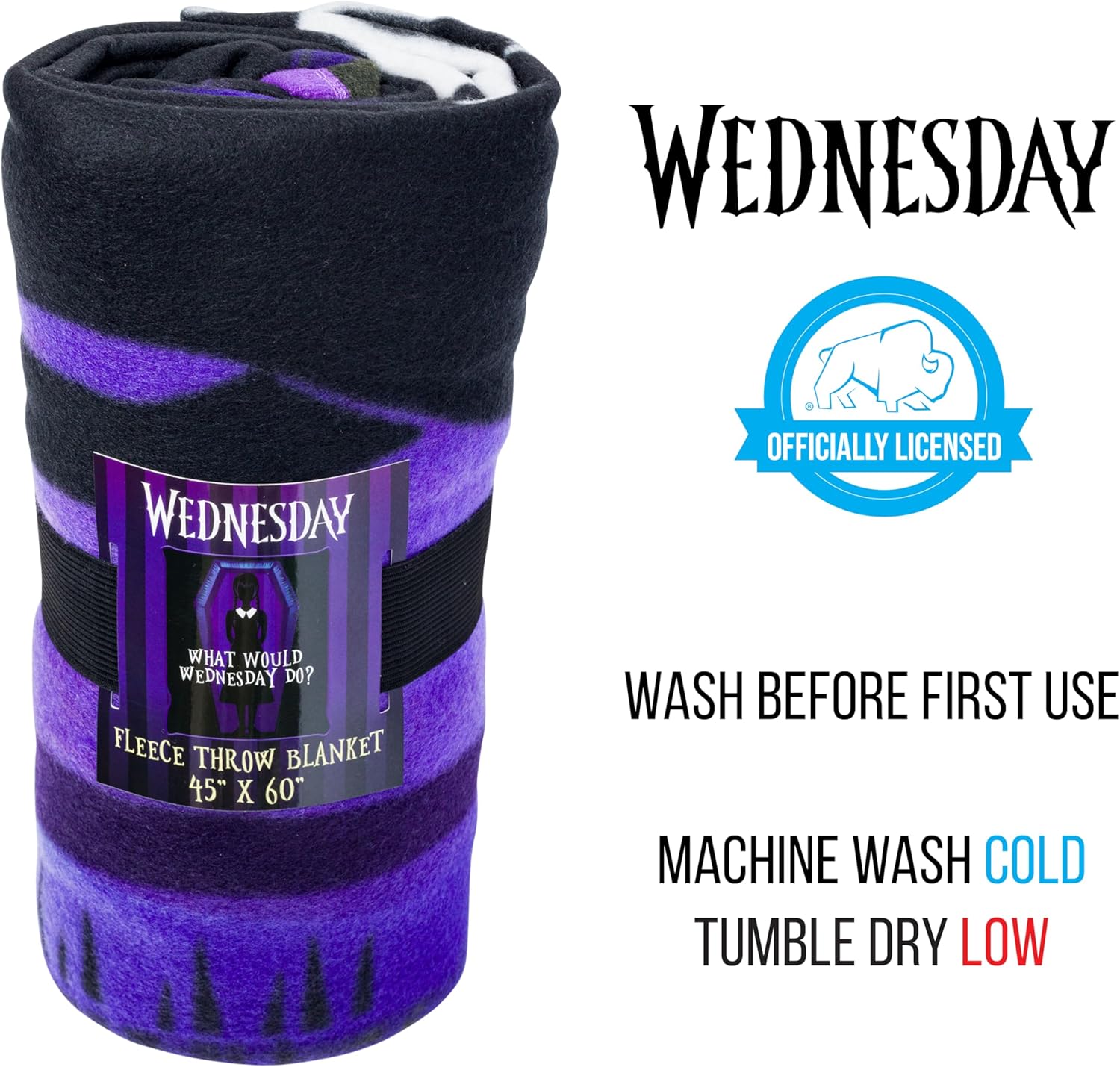 Silver Buffalo Wednesday The Addams Family What Would Wednesday Do 45" x 60" Fleece Throw, Soft and Cozy Blanket, 180 GSM - Image 3