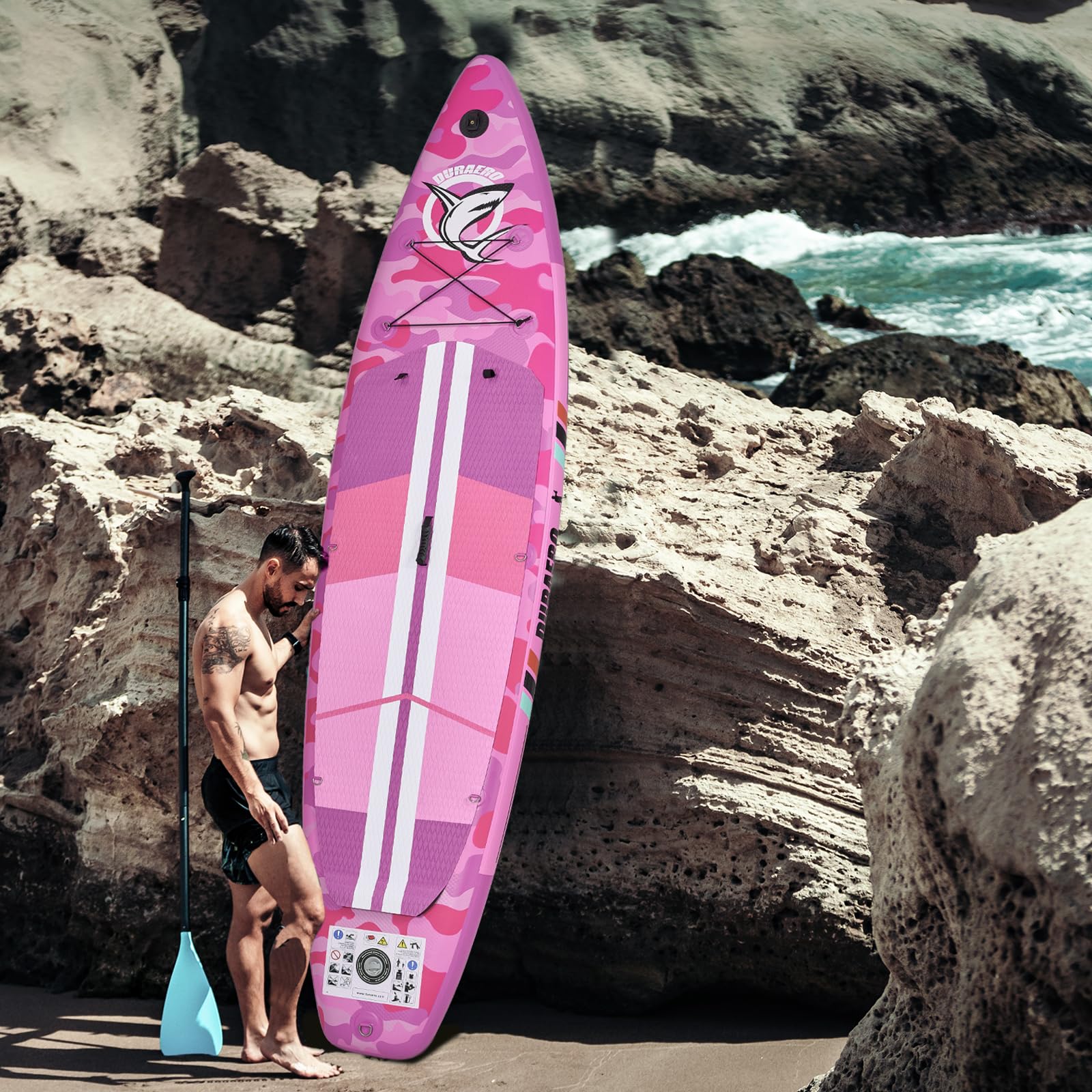 Stand up Paddle Gonflable Planches gonflables, siège Kayak,330 x 76 x 15 cm, jusqu'à 150 kg, Support GO-Pro,Pad intégré, 3 Ailes, Double pagaie réglable, Accessoires complets, Pink