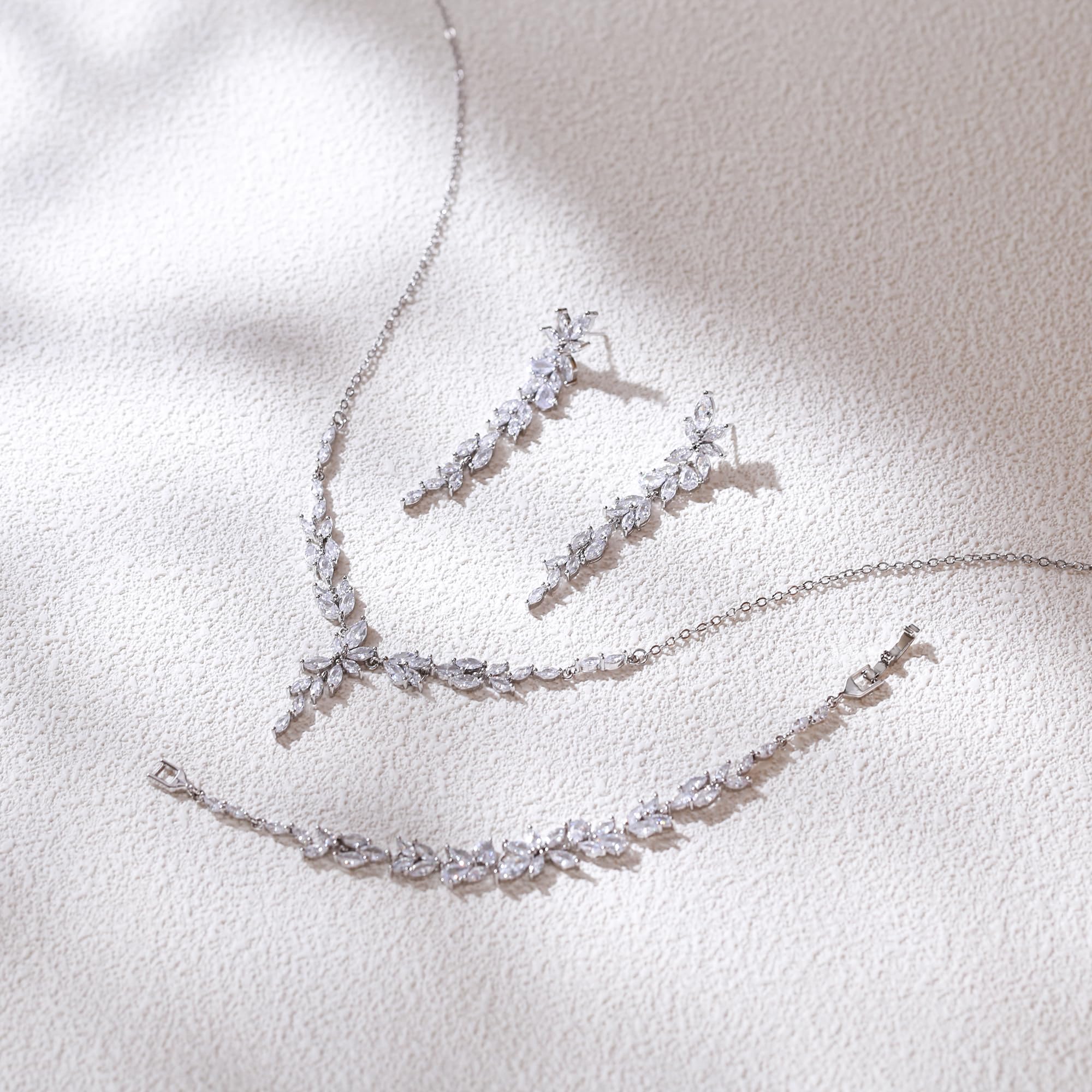 Juego de joyas de boda para novias, damas de honor, marquesa brillante, circonia cúbica, cadena de novia, pendientes largos colgantes, juego de pulseras de tenis