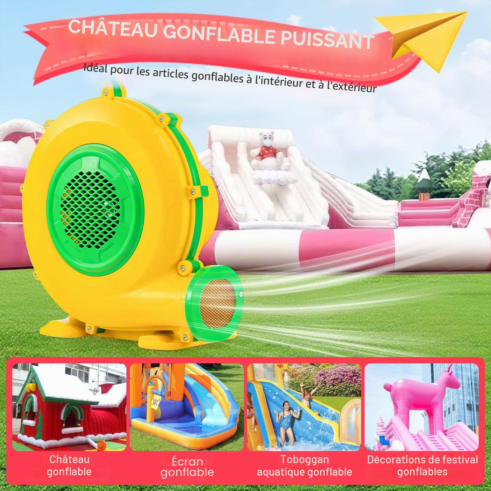 Gonfleur Électrique pour Château Gonflable, 750W | Pompe Air Electrique de Ventilateur d’Air, Souffleur Château Gonflable avec Poignée, Souffleur Électrique avec Cordon 2m