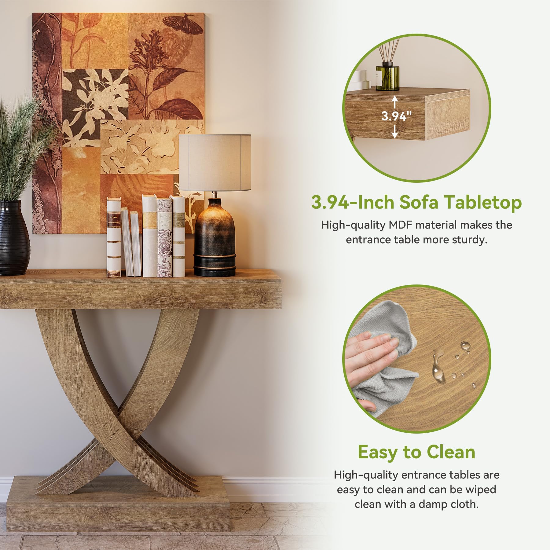 Tribesigns Tavolo da consolle sottile, 110 x 30 x 85 cm, Table d’appoint étroite avec base en forme de X, Style industriel et campagne, Table de salon pour entrée et couloir