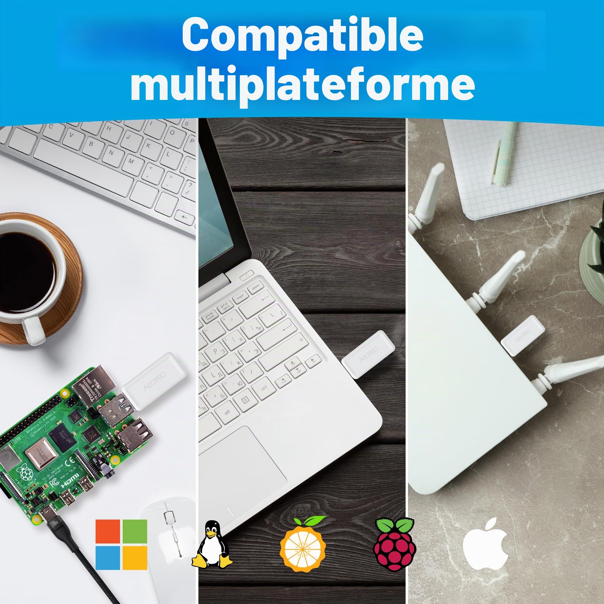 AEOTEC Z-Stick 10 Pro - Zigbee 3.0 & Z-Wave 800 Series Adaptateur USB - Fonctionne avec HomeAssistant - Zigbee2MQTT - Contrôleur Z-Wave - Z-Wave Long Range - Jusqu'à 1 km de portée - sans Nuage