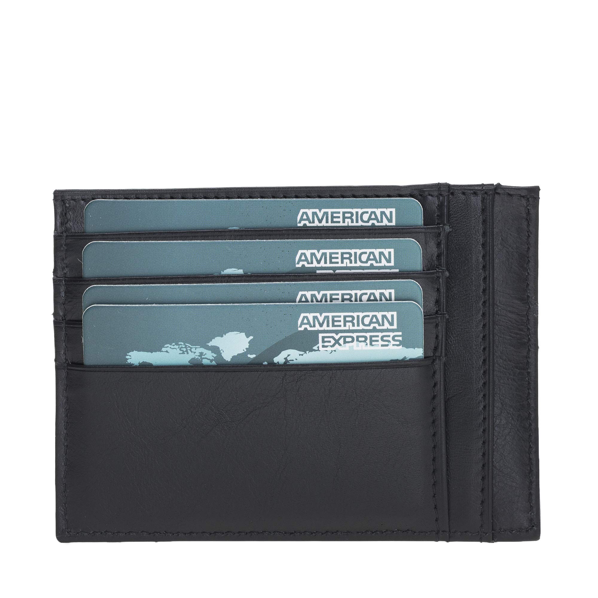 LEV AKSESUAR Genuine Leather Slim Card Holder, Business and Credit Card Holder, RFID Blocking, Minimalist Credit Card with Wallet, Luxury Design, Zippered Part (Rustic Black)