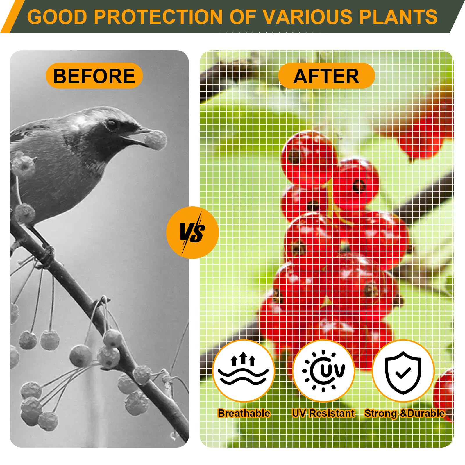 2 bolsas grandes de red para árboles frutales de 8 x 8 pies, cubierta de red para árbol con cremallera y cordón, red de malla para plantas, arándanos, arbustos, pájaros, protección de jardín,