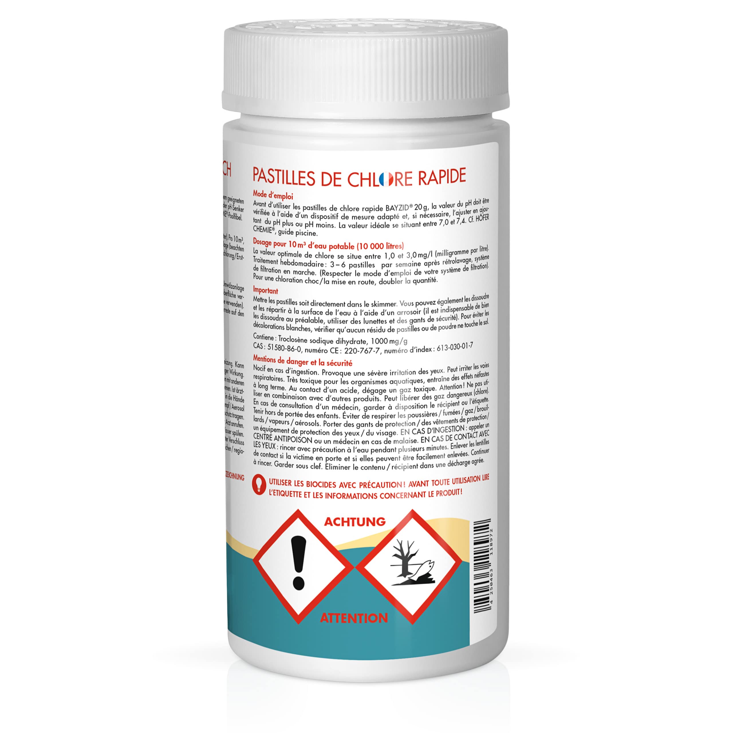 1 kg Pool Chlor Tabletten 20g BAYZID schnell löslich mit 56% Aktivchlorgehalt für Pool & Schwimmbad