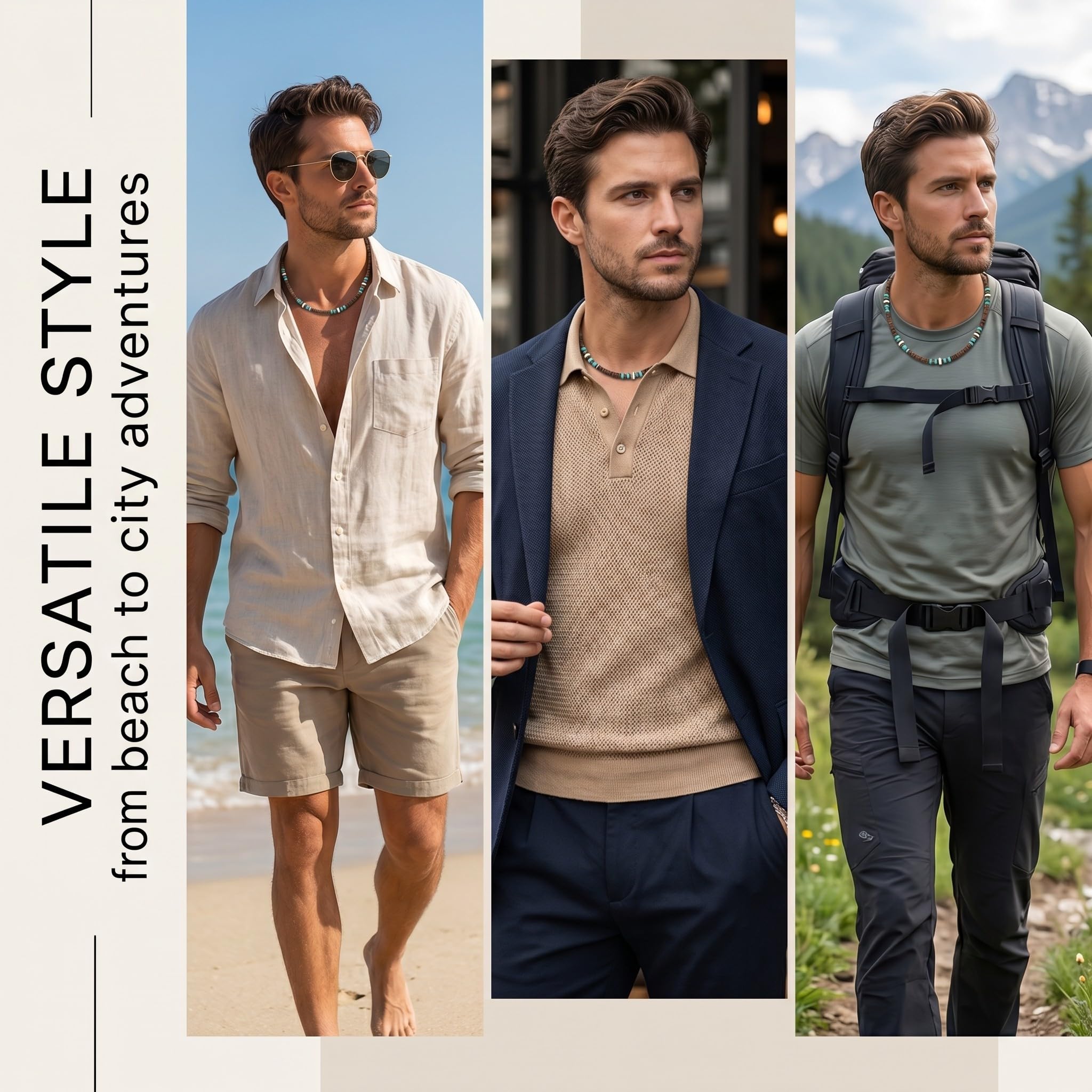 1 Pezzi Surf Collana Con Perle Di Cocco Fatti A Mano, Collana Uomo Perle, Beach Gioielli Da Uomo, Collana Da Surfista, Catena Di Legno Perline Impermeabili, Collana Da Spiaggia (Marrone,A)