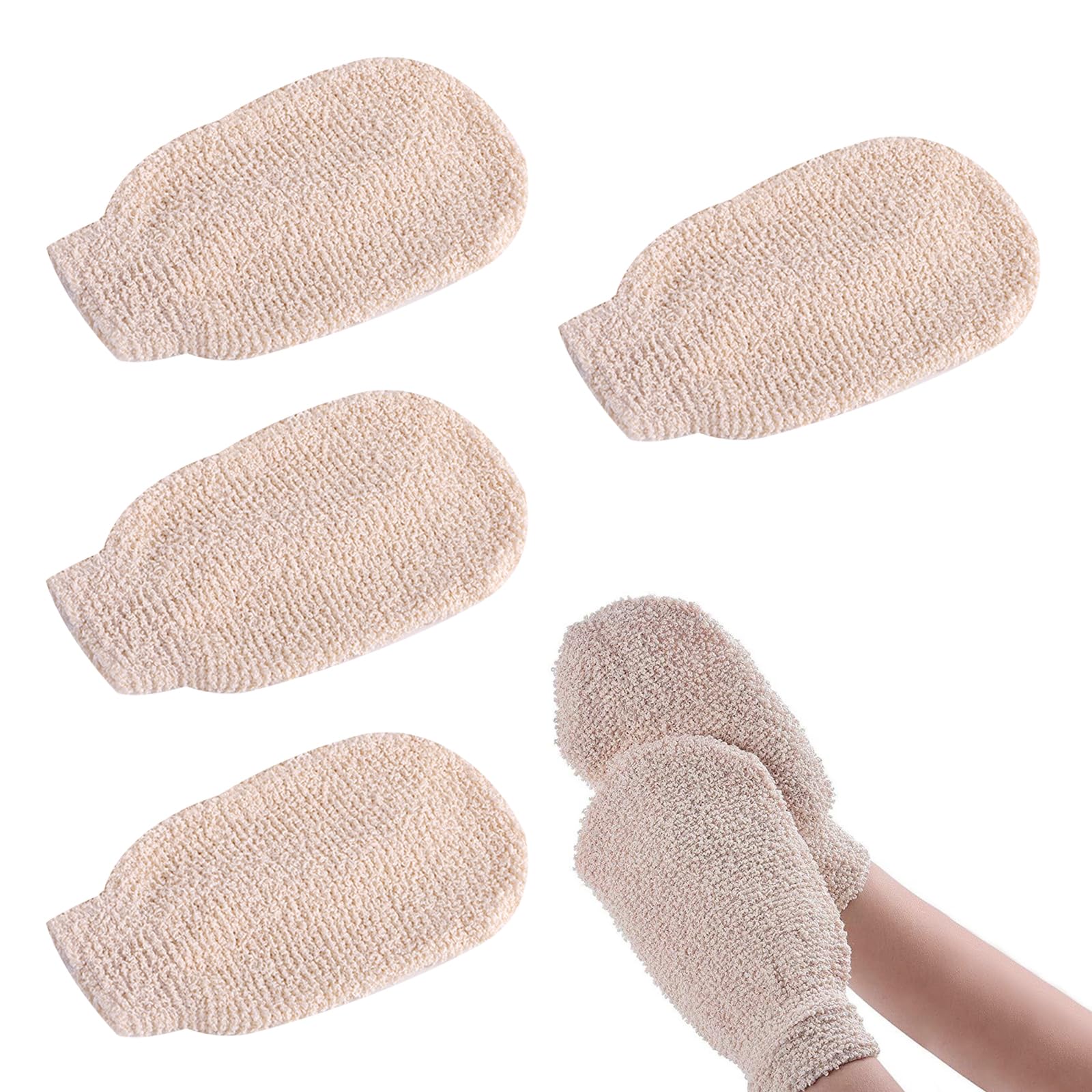 KHIRY Guantes Exfoliantes 4 Piezas Guantes de Exfoliación Corporal, Manopla Exfoliante Lavable Guantes Removedores de Piel Muerta