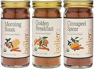Beller Nutrition Organic Spice Blend Collection | 3-Pack | Morning Boost, Cinnapeel, Golden Breakfast | No Salt Added, No Artificial Ingredients, USDA Organic Seasonings for Cooking & Baking