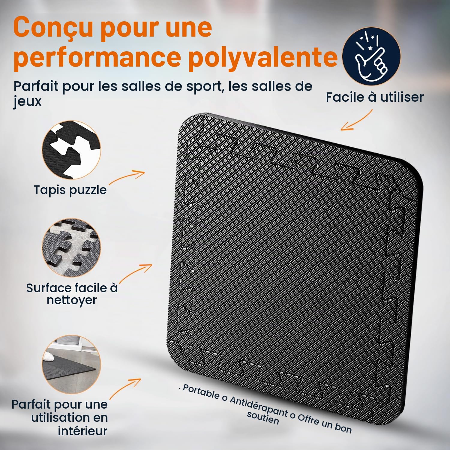Edukit Tapis de gymnastique en mousse EVA 24 pièces 30,5 x 30,5 cm Noir Tapis de sol antidérapant emboîtable Puzzle pour la maison, l'exercice, le garage