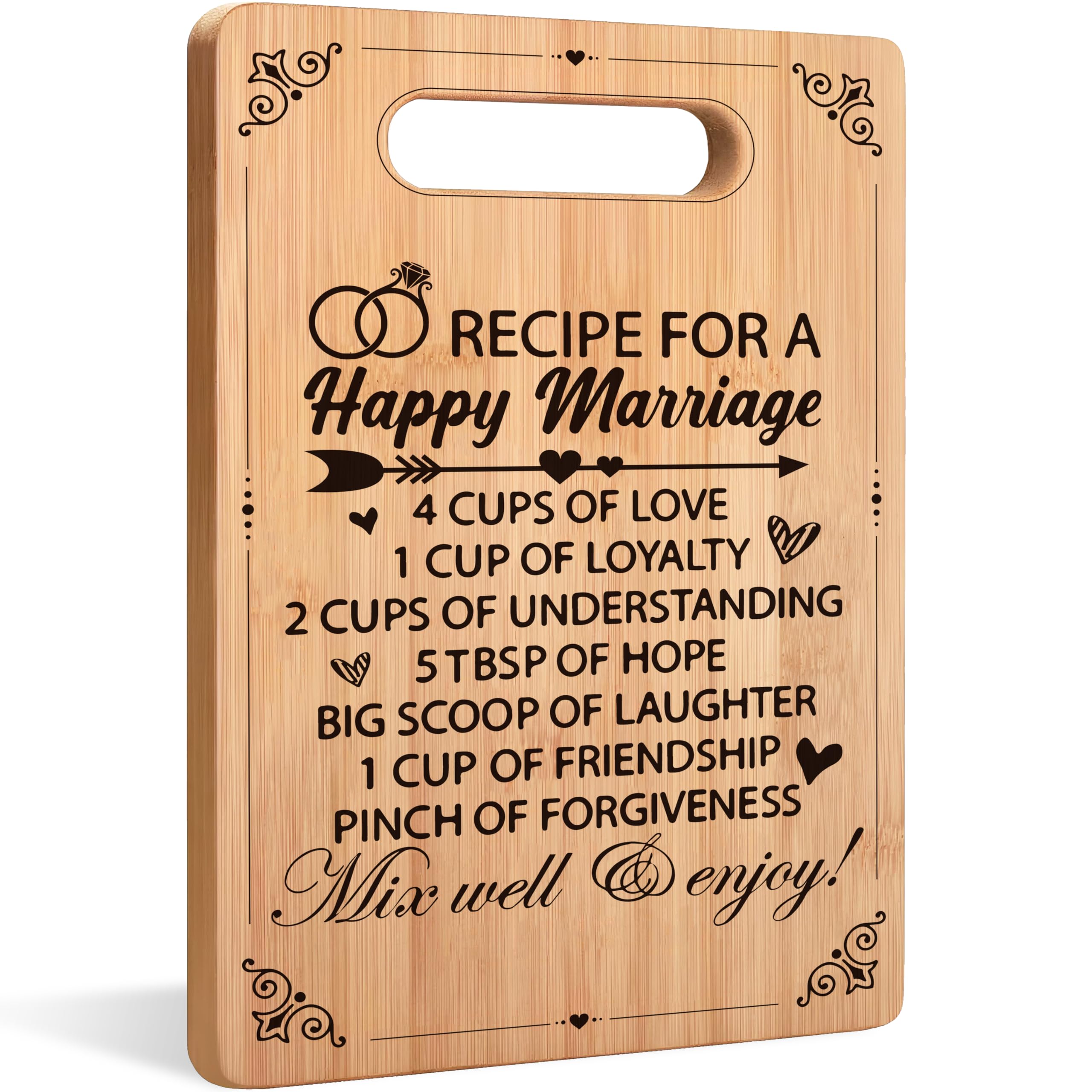 uinwk Wedding Gifts for Couples 2024 Newlyweds Groom Bride, Bridal Shower Gifts, Engagement Gifts for Her Him Couples, Marriage Gifts, Recipe for a Happy Marriage Bamboo Cutting Boards for Kitchen