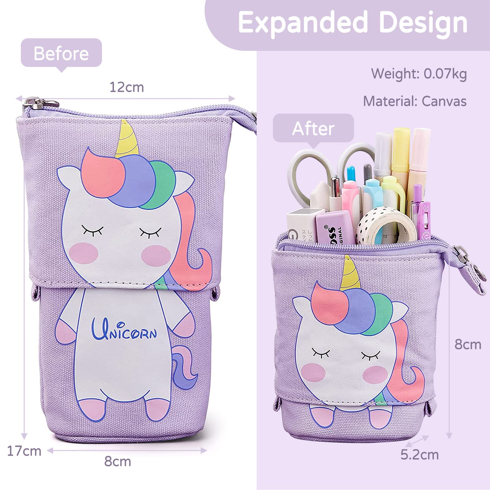 Trousse à Crayons Debout Trousse Scolaire Pliable Porte-Stylo Sac à Crayons Mignon Trousse de Maquillage Pencil Case pour Filles Garçon Étudiants Adolescents Licorne